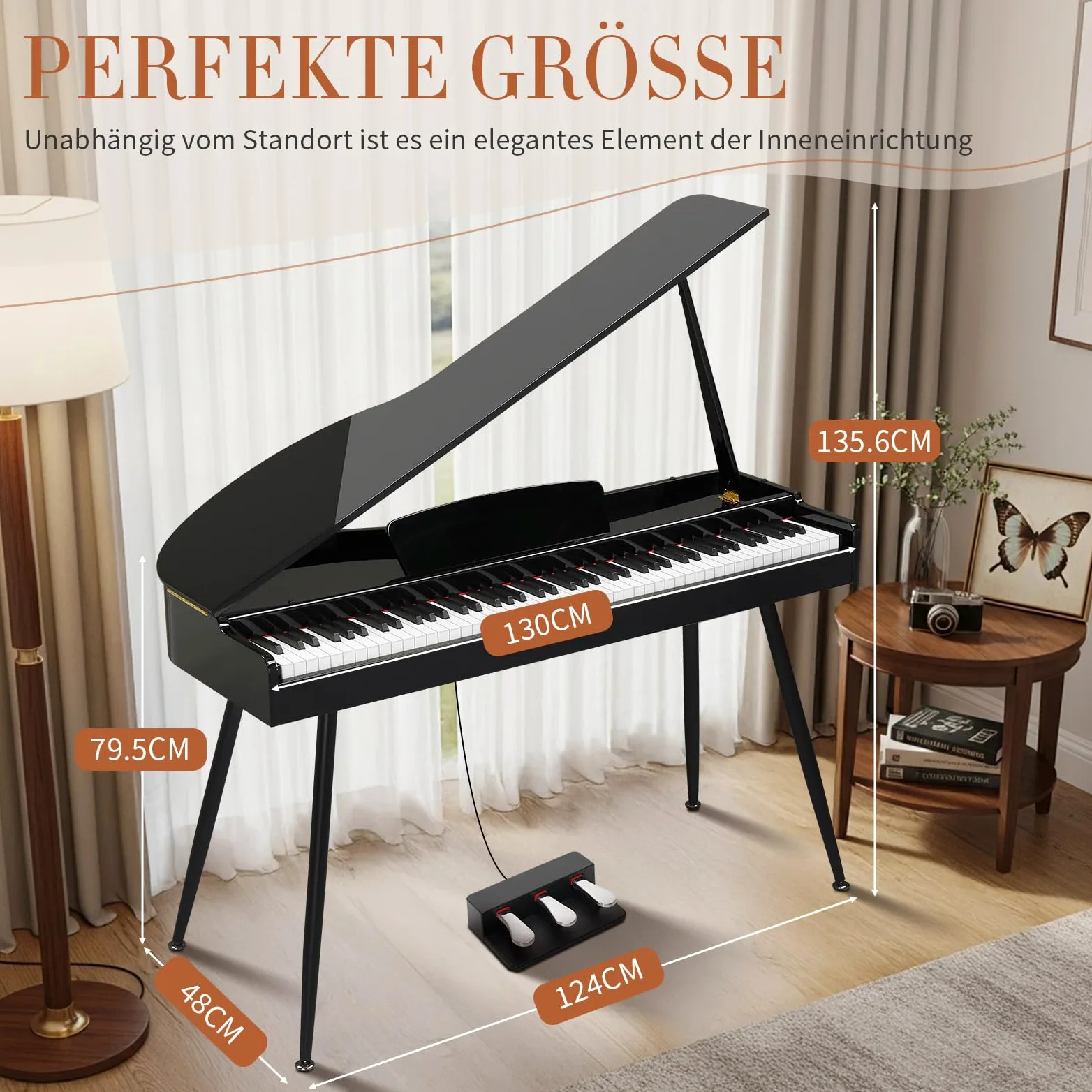 LEADZM Grand Piano, pianoforte digitale con 88 tastiera ponderata e finitura lucida, coperchio pieghevole, suono a 4 altoparlanti, Bluetooth MIDI/audio, nero