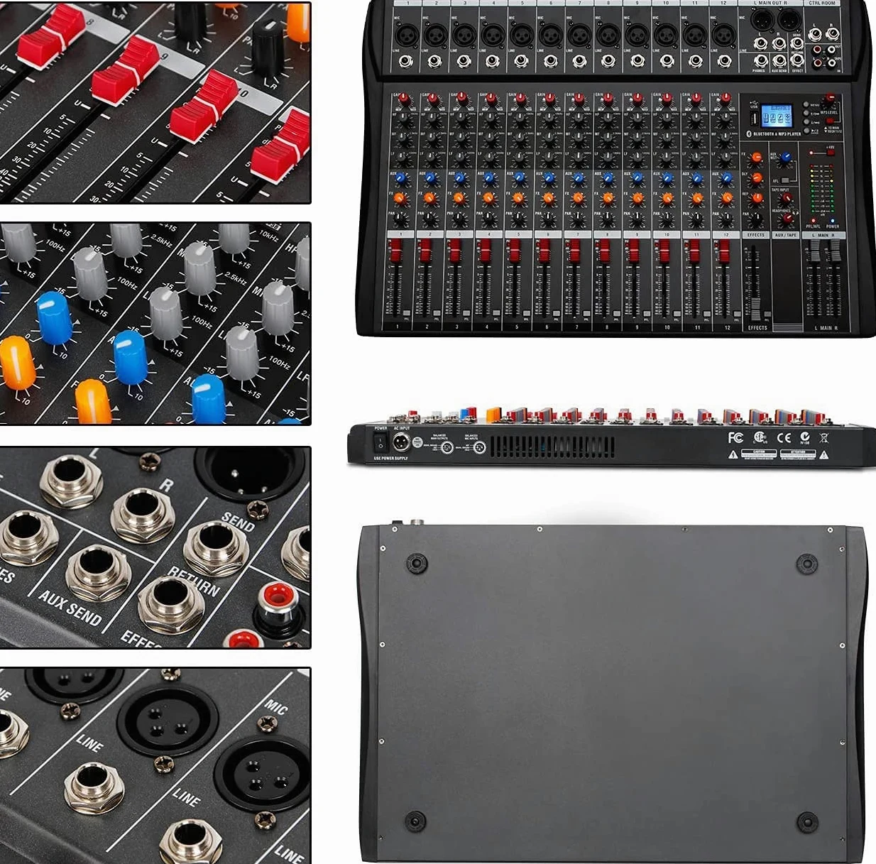 Depusheng DA12 Interfaccia controller audio DJ con unità USB per registrazione su computer Mixer audio da studio a 12 canali Jack microfono XLR alimentazione 48V ingresso/uscita RCA