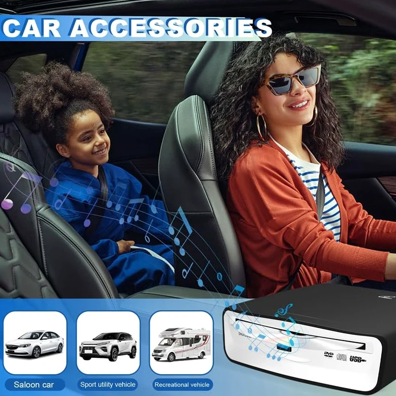Lettore CD portatile per auto, si collega alla porta USB in auto, laptop, TV, computer