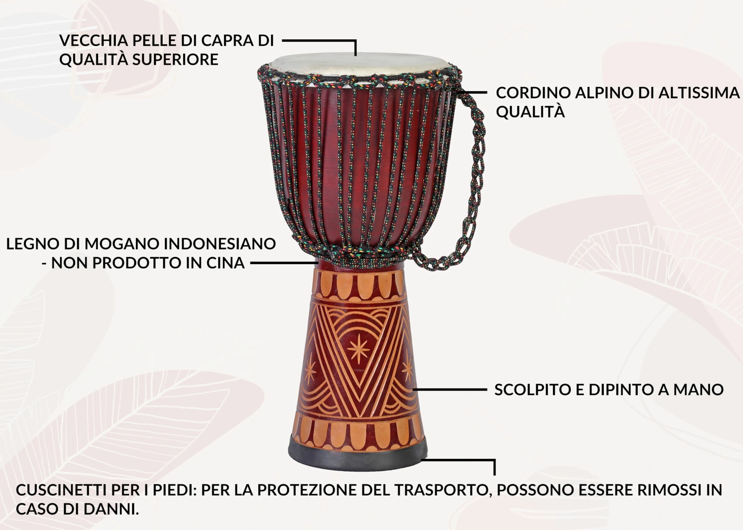 Tamburo djembe professionale da 60 cm tamburo bongo tipo darbuka super sound Africa style