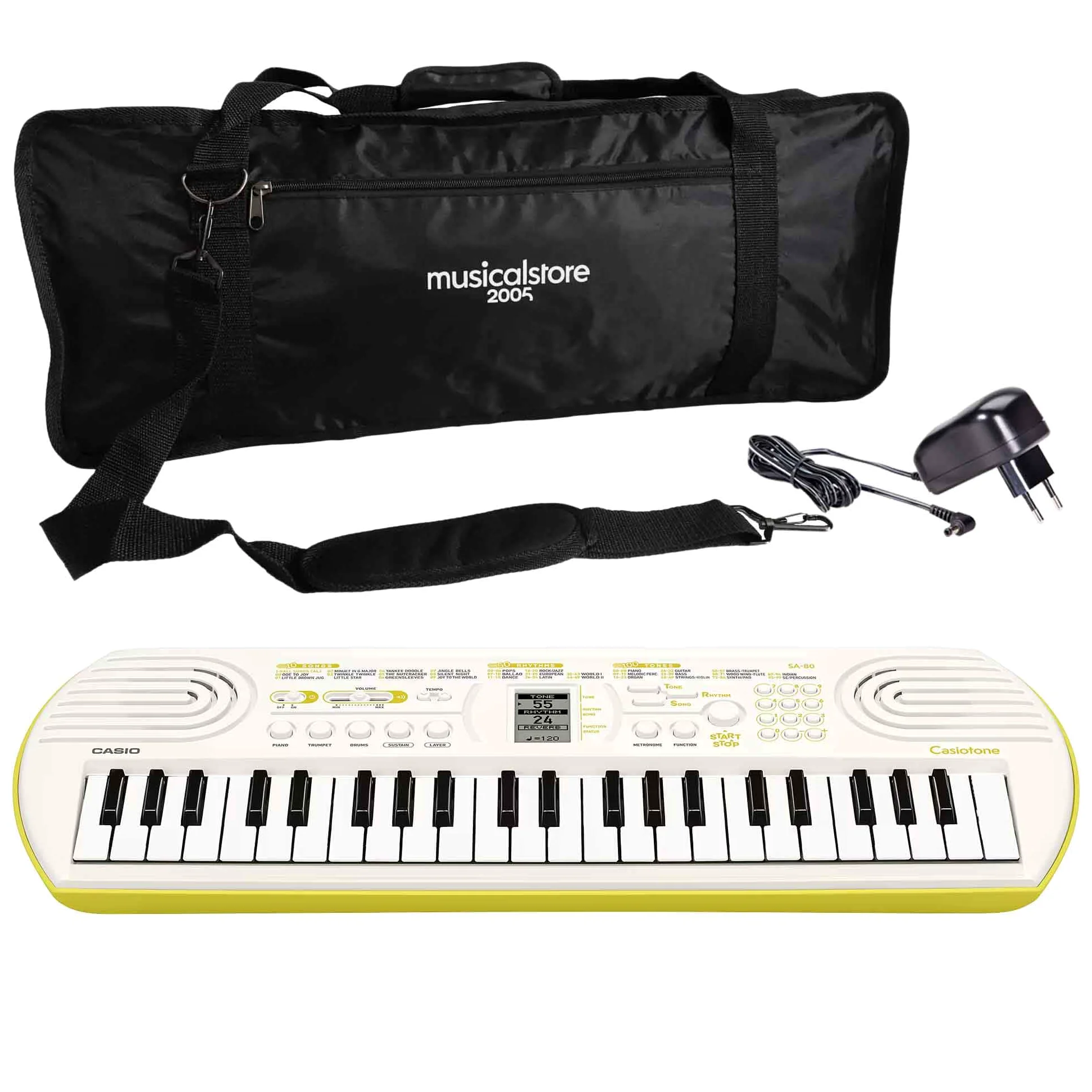 Kit Mini Tastiera Scolastica SA-80 Bianca: Include Tastiera Mini 44 Tasti con 100 Toni e 50 Ritmi, Custodia Protettiva Versatile e Alimentatore Compatibile by MusicalStore2005