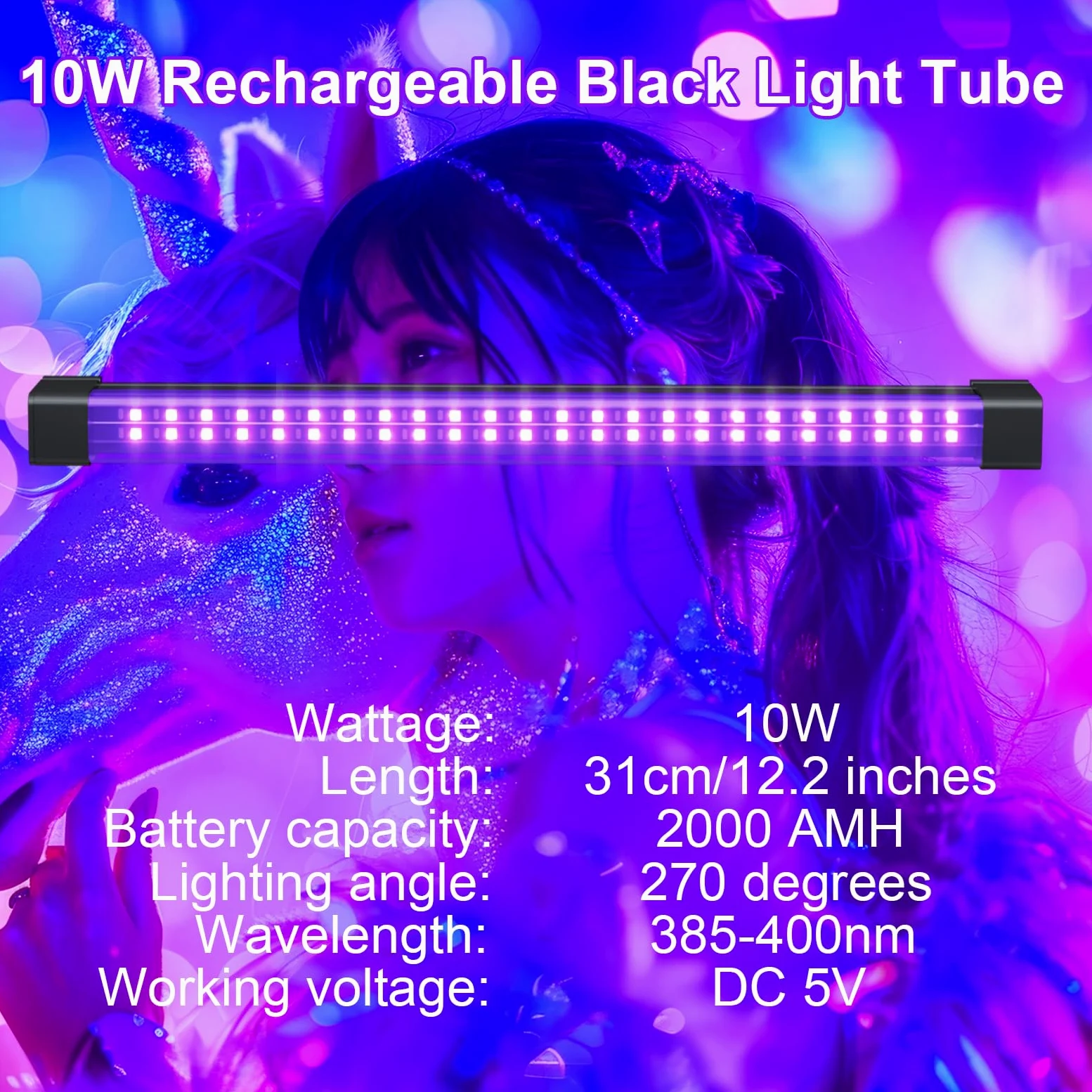 2Pcs Ricaricabile 10W Barra LED UV Lampada di Luce Nera, USB Black Light per Scena di Natale Halloween DJ Disco Black Light Effetto Fluorescente di Palcoscenico