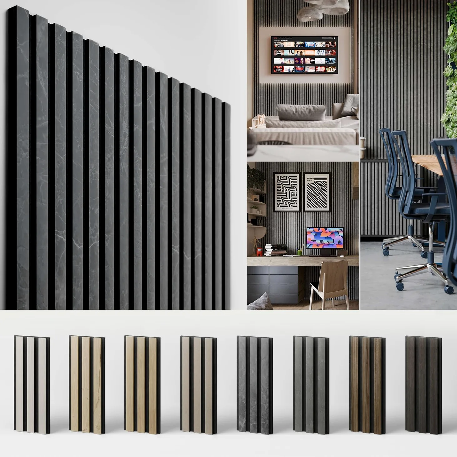 FIBRA Panels - SET 2 Pannelli Fonoassorbenti in legno e Feltro Acustico, Riduzione Rumore e Design Elegante, Dimensioni 258x60 x 2 cm Marmo, Made in Italy, Facili da Montare per Pareti e Soffitti
