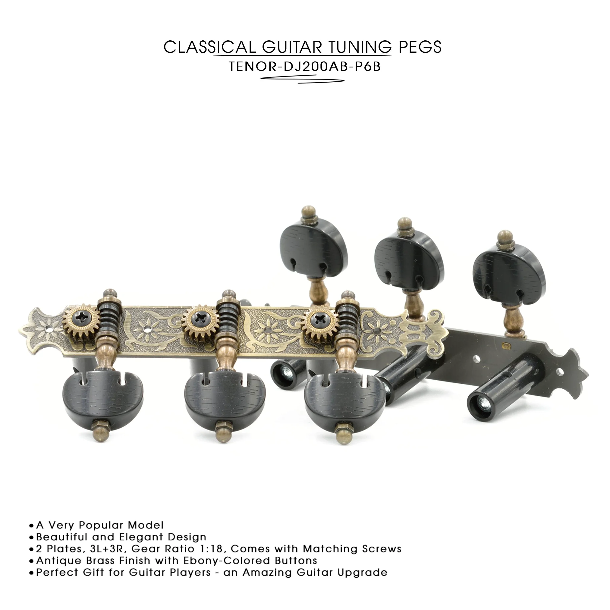 DJ200AB-P6B Tenor Accordatori per chitarra classica professionale accordatura pioli/meccaniche per chitarra classica o flamenco in ottone anticato.