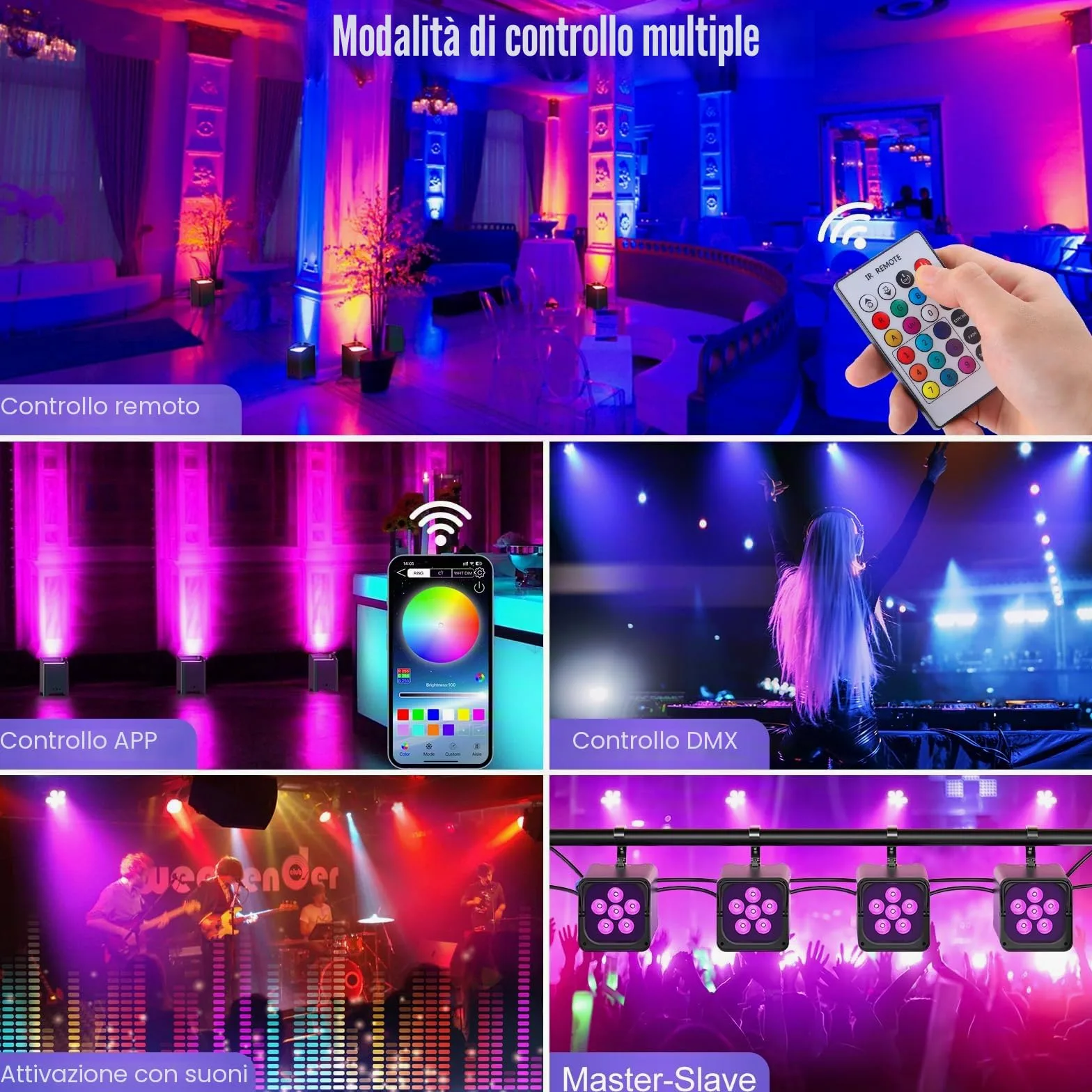Faretto LED a batteria, 108 W, RGBWA-UV, con controllo app, batteria LED Par con DMX e telecomando per feste, club, bar, Halloween, Natale