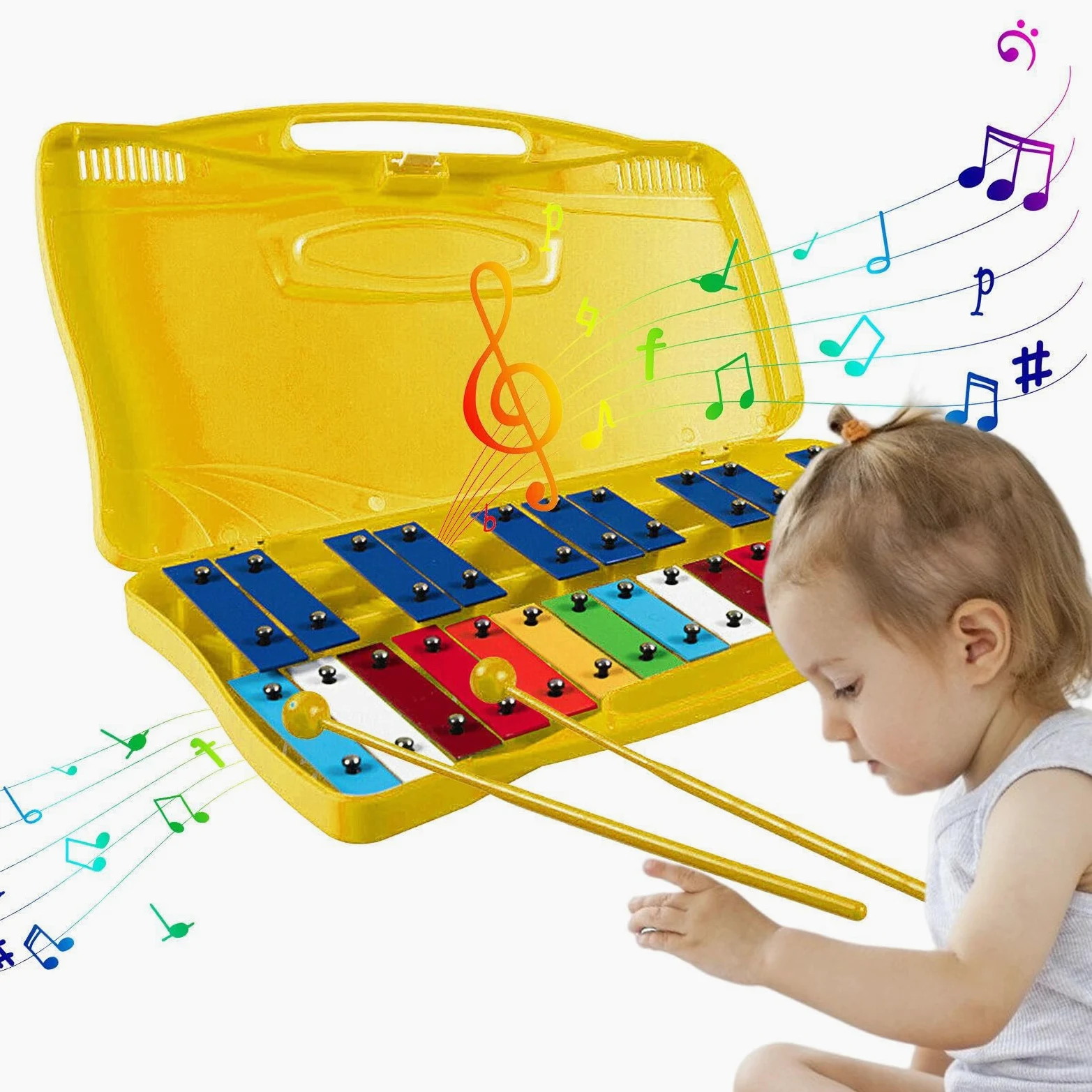 Generico Glockenspiel per Bambini in Metallo, Professionale, in Metallo da 25 Note per Bambini, Strumento di Illuminazione Musicale in Materiale di Alluminio per Pasqua, Ringraziamento, Vacanze