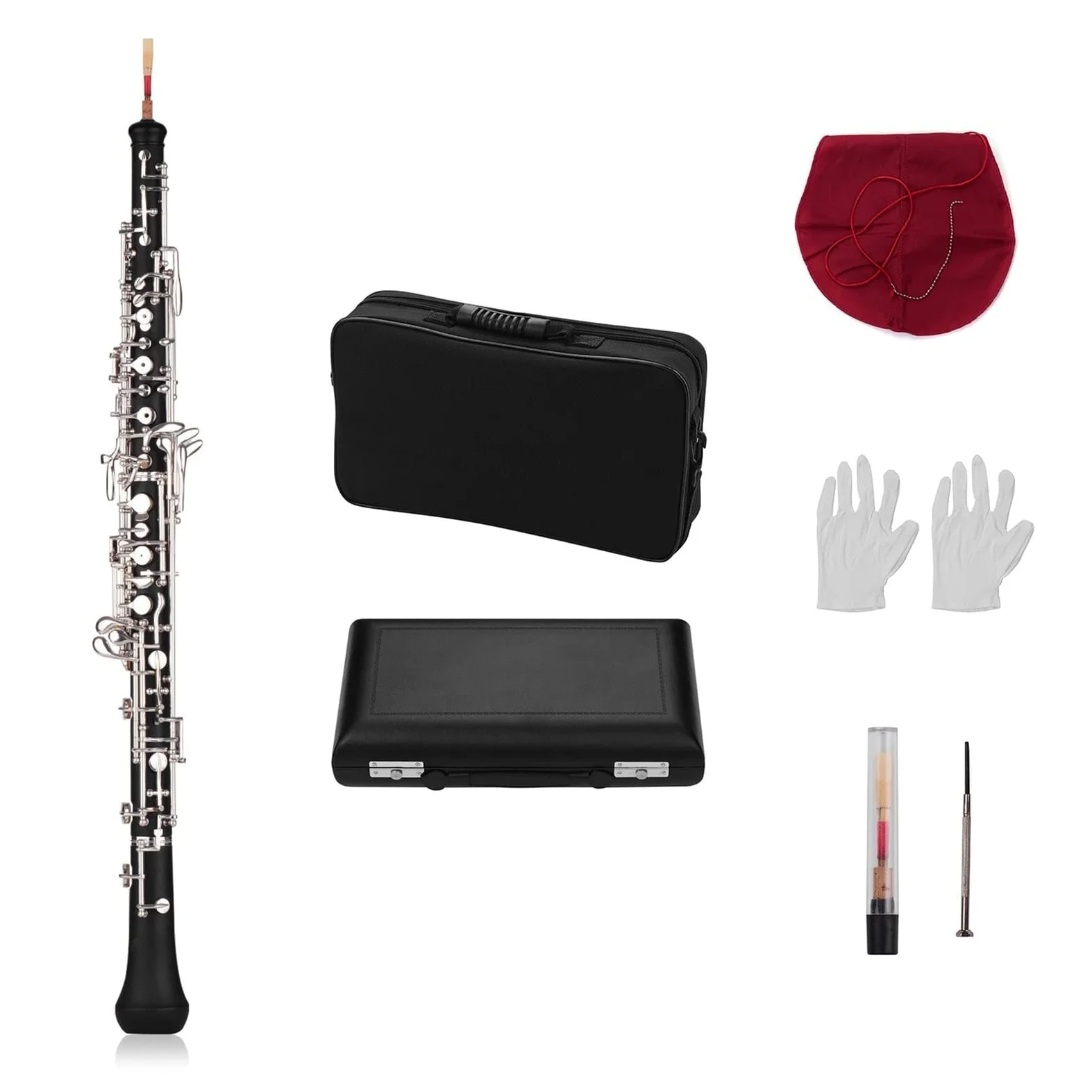 Parti oboe Strumento Placcato Oro Stile Semi-automatico In Stile Semi-automatico Di Oboe C Con Oboe Reed (Color : Silver-plated)