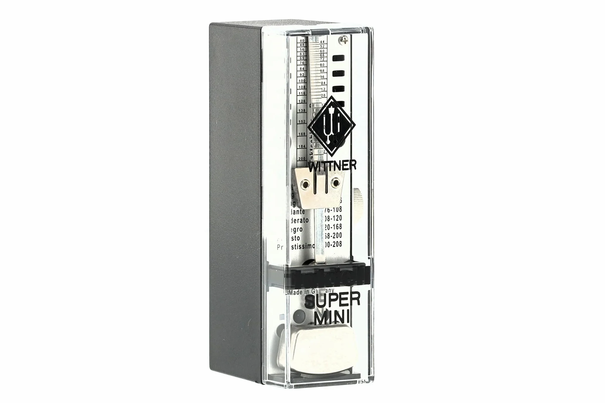 Wittner Metronomo Taktell Super-Mini Serie 880 - Custodia in plastica - Senza campana - Nero - Meccanico a carica - Non sono necessarie batterie - Made in Germany