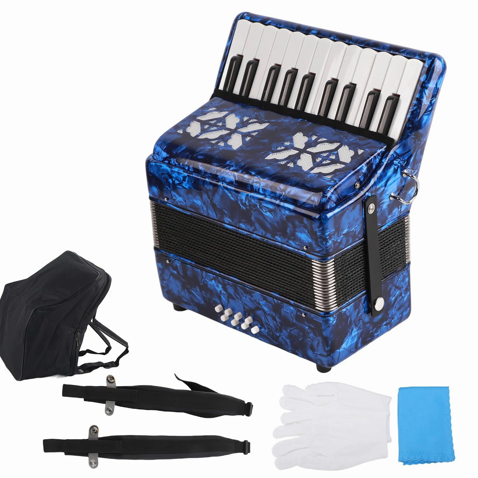 Tissting Fisarmonica Giocattolo 22 Tasti 8 Bassi, Strumento Musicale in Celluloide con Cinture Regolabili per Principianti e Bambini, Ideale per Esibizioni Domestiche e sul Palco (Dark Blue)