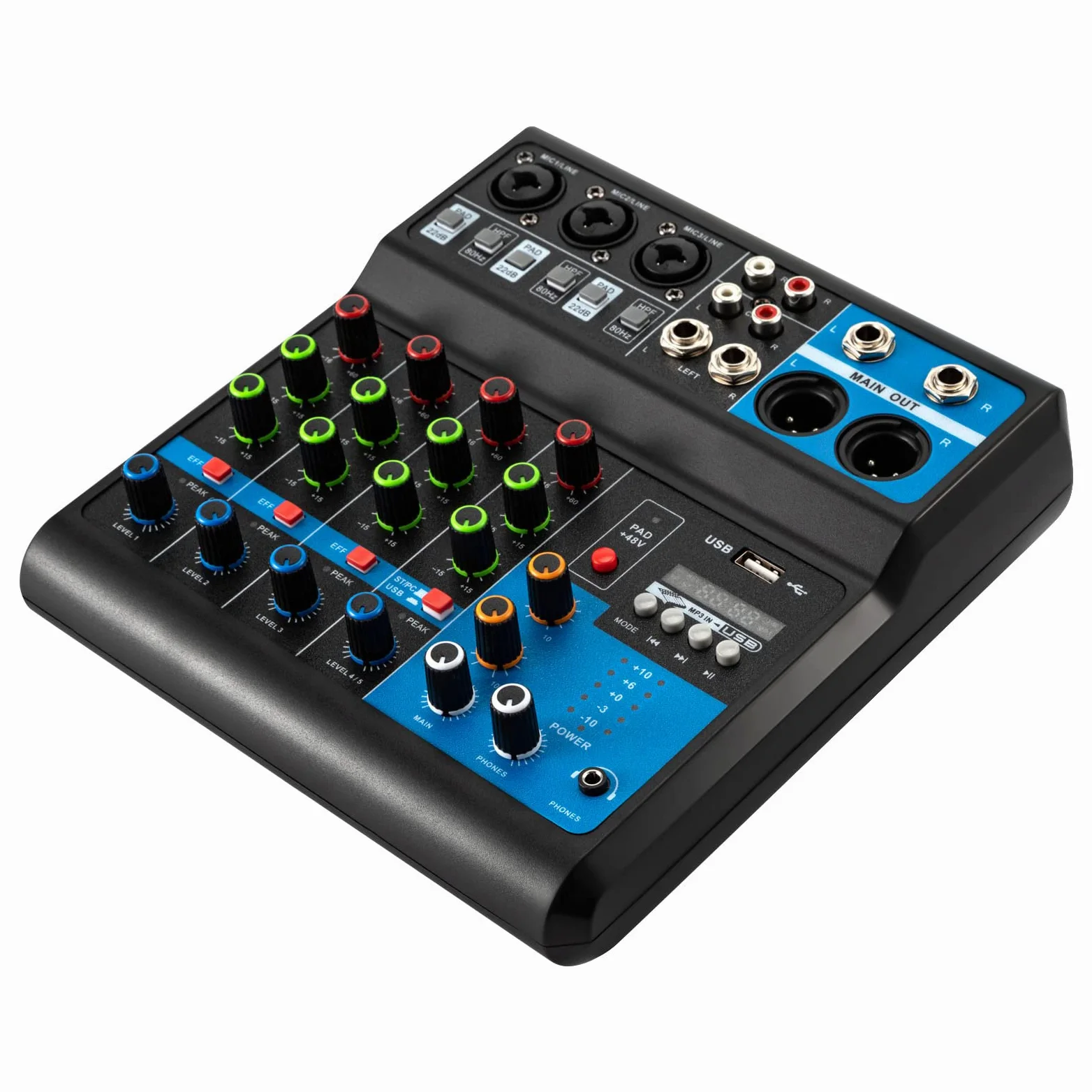 Soundboard 5 canali & DJ mixer Bluetooth professionale mixer audio – mixer audio con USB e riproduzione Bluetooth – suono stereo – mixer console mixer mixer per karaoke, home party, studio