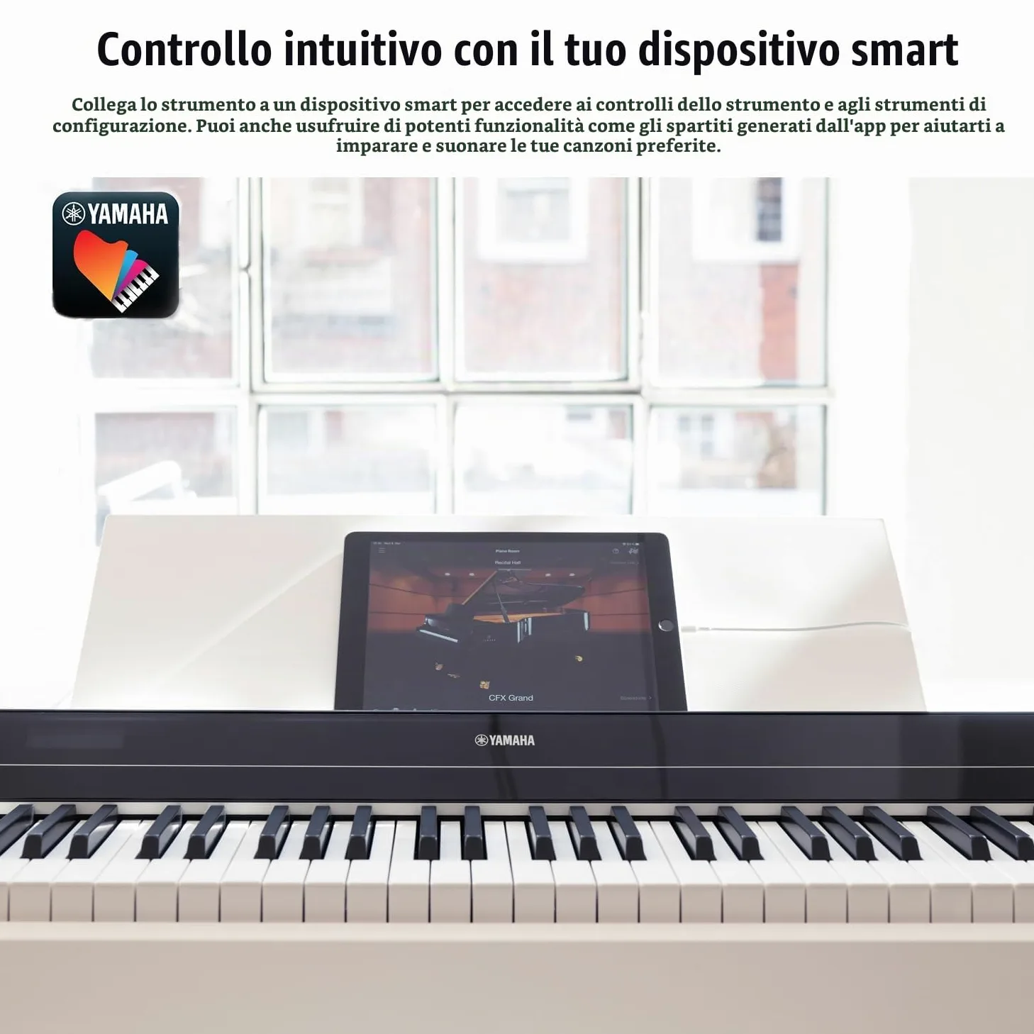 Yamaha P-S500 - Smart Digital Piano con 88 Tasti Pesati, Stream Lights, Bluetooth, VRM, 660 Voices, Audio/MIDI Recording - Bianco