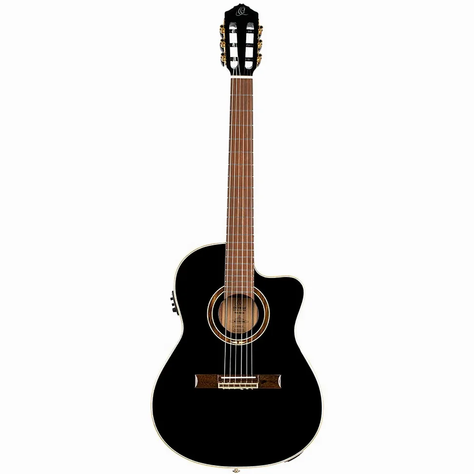 Ortega Classical Guitar Performer Series 4/4 Inclusive Custodia Manico Sottile Thinline Body - Nero (RCE138-T4BK)