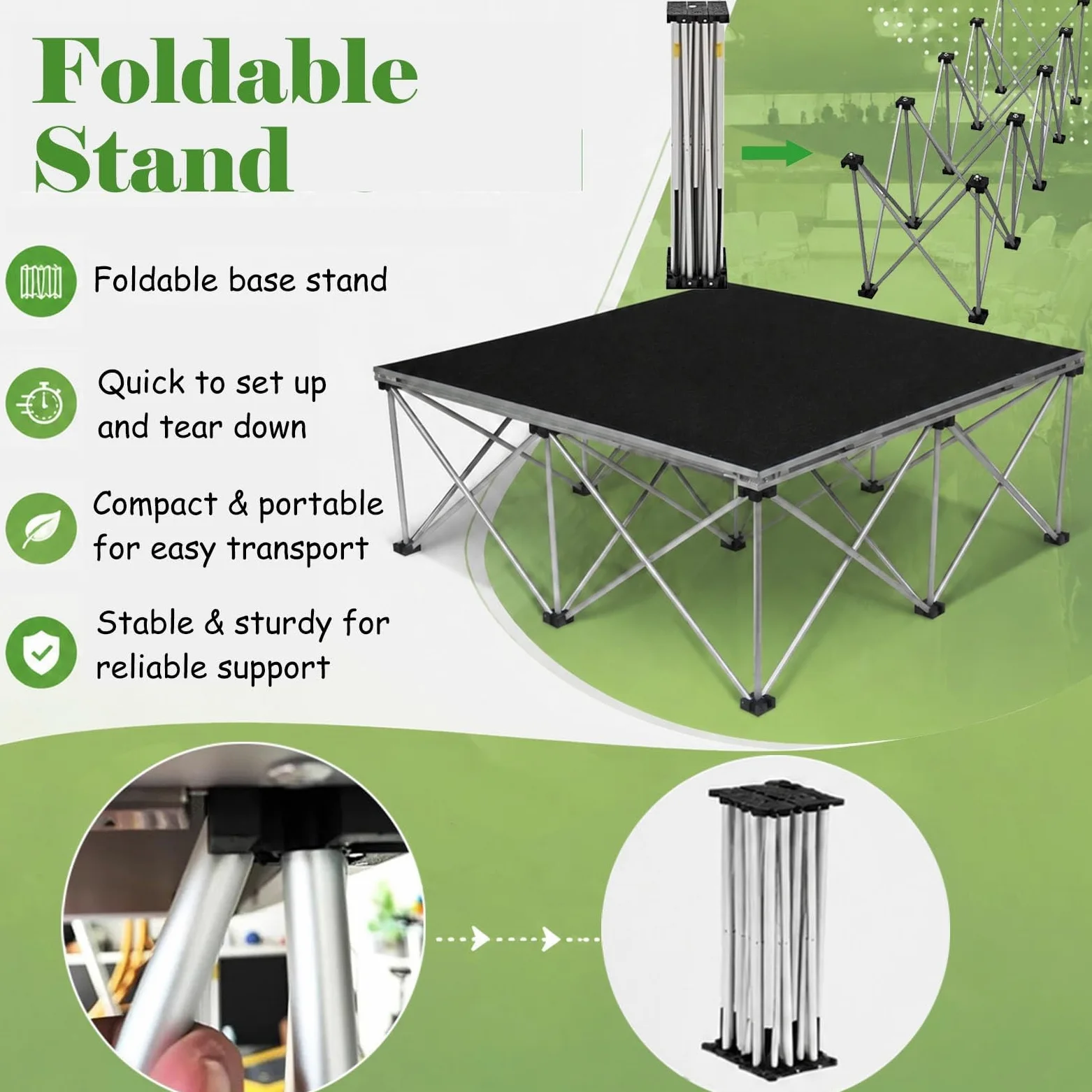 Palco Pieghevole ad Alte Prestazioni, Elevata capacità di carico, Pedana espositiva con Staffa, Sistema di aggancio a Scatto(122x37x20cm/48x14.6x7.9in)