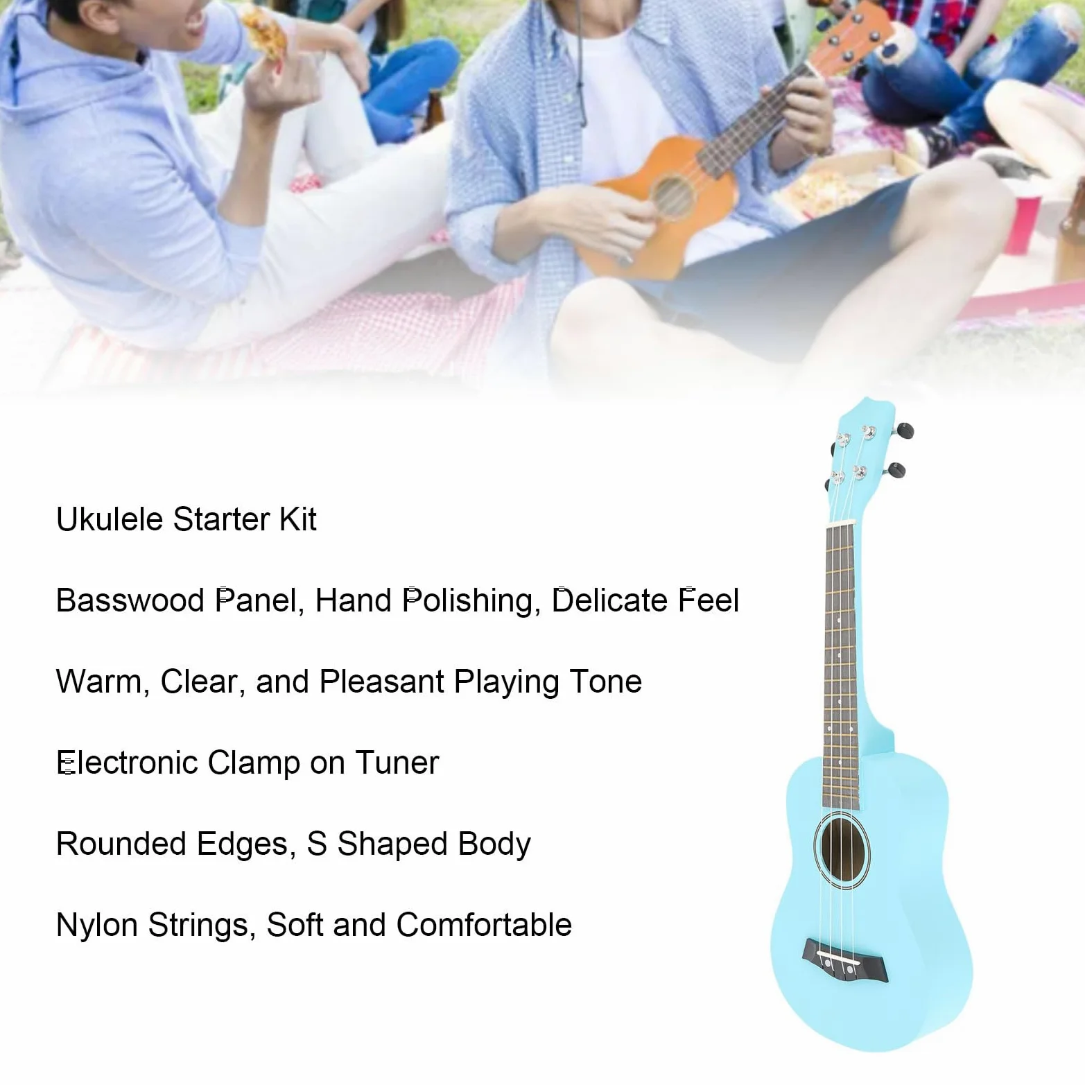 Ukulele Starter Kit, Professionista Ukulele per Principianti per Adulti, Basswood in Mogano Soprano da 24 Pollici UKELELE