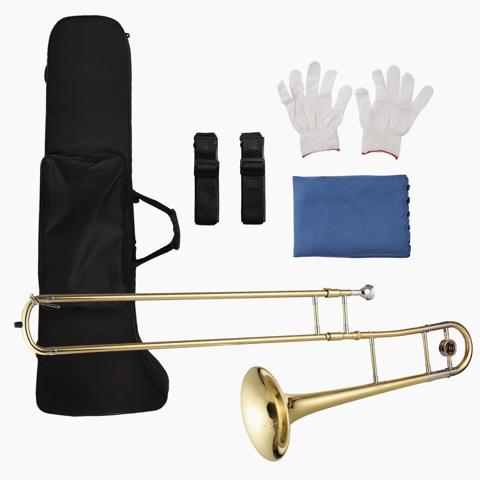 Trombone tenore in SIB per Principianti,Studenti,Strumento Trombone Placcato in Ottone,Trombone tenore a Coulisse in SIB con bocchino,Custodia per Il Trasporto,Guanti Bianchi,Panno per la