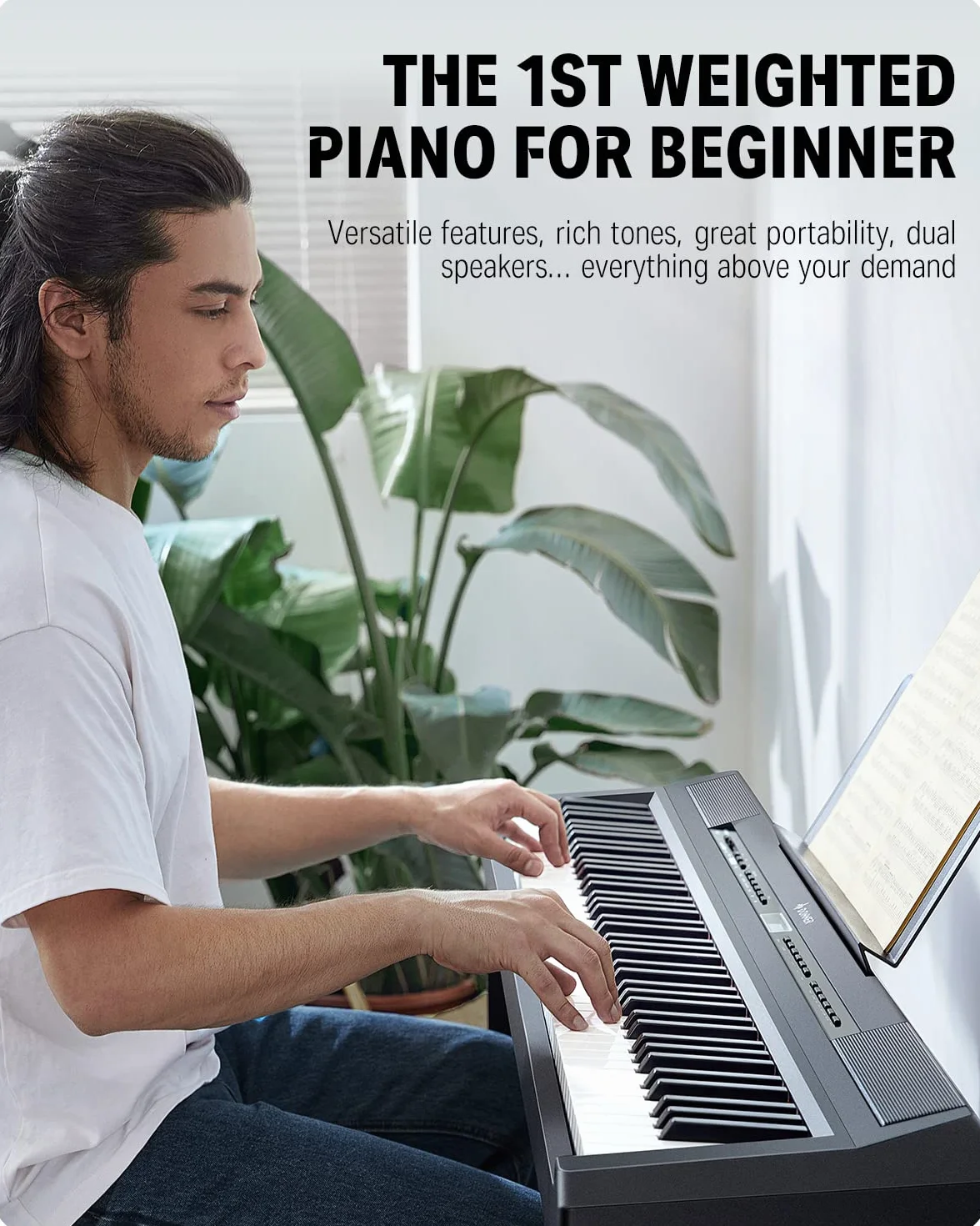 Donner Pianoforte Digitale, 88 Tasti Pesati, Pianoforte Elettrico Portatile con Pedale di Sustain & FX F900520 Stand per Tastiera