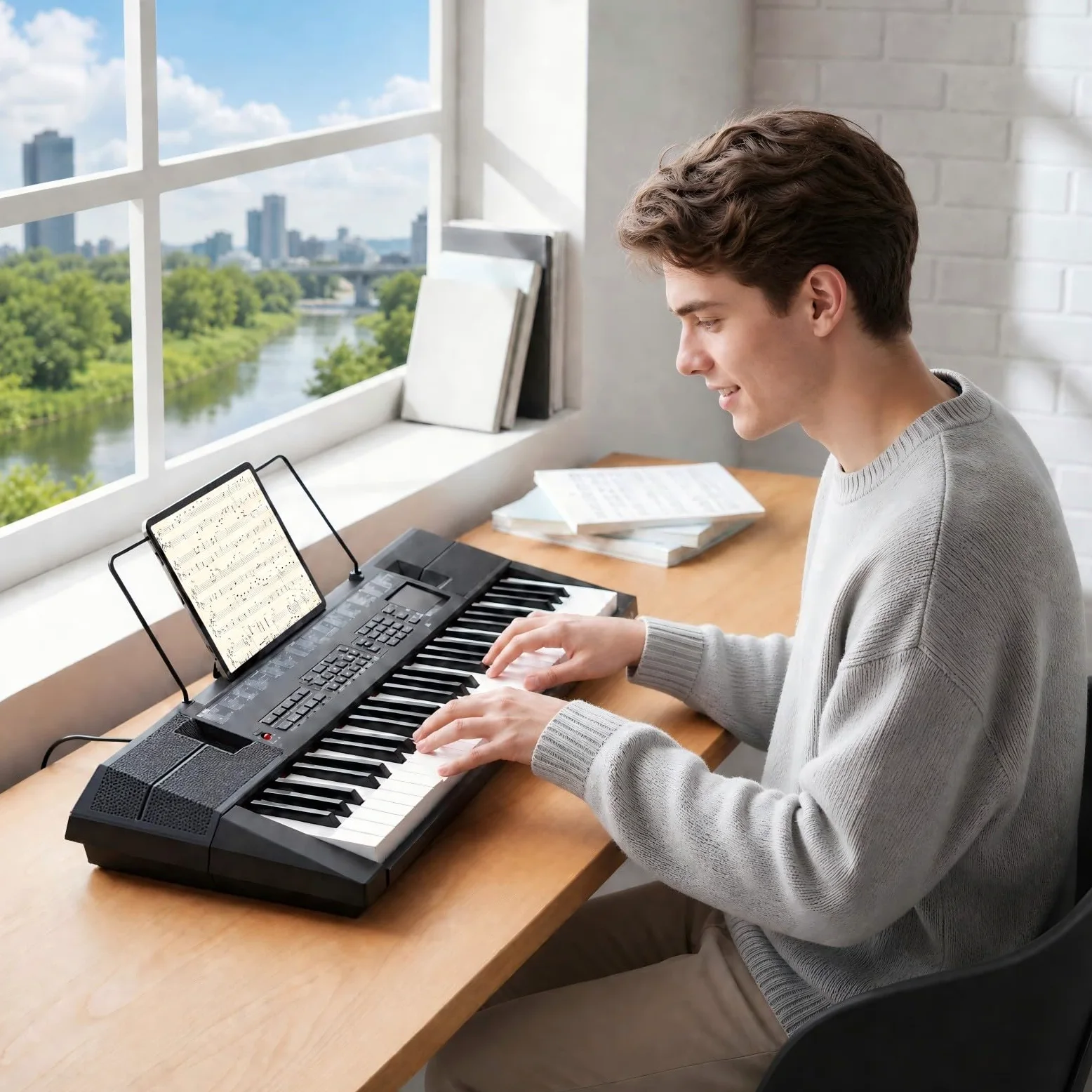 KOMFOTTEU Pianoforte Digitale 54 Tasti, con 200 Ritmi, 200 Suoni e 60 Demo | Tastiera Elettronica con Microfono e Leggio, Pianola Doppia Portatile e Leggera, per Bambini, Adolescenti e Adulti, Nero