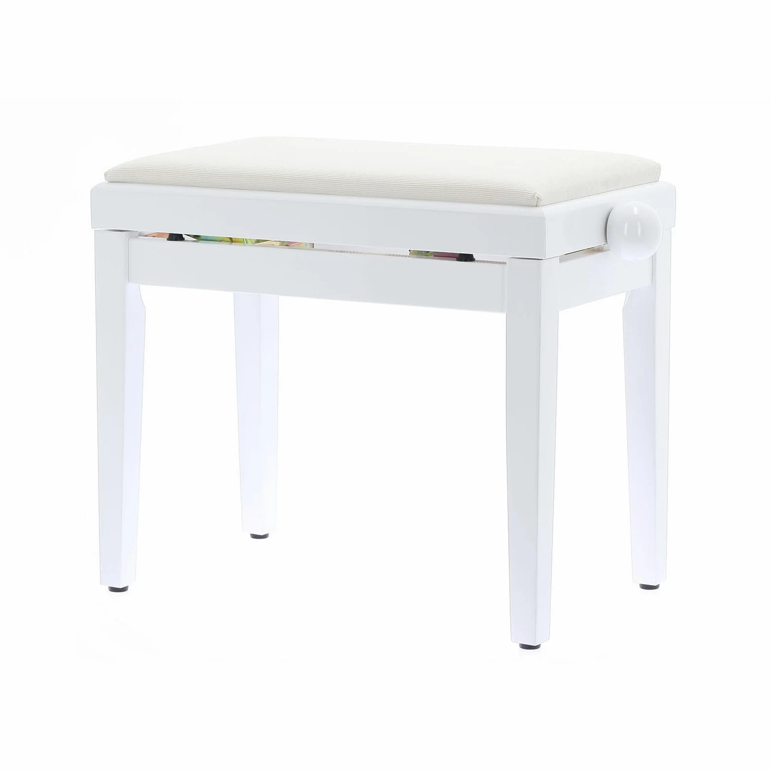 QUIK LOK - PB/010 WH L Panca in Legno Bianco Lucido per Pianoforte con Seduta Imbottita in Velluto, Regolabile 48–57 cm, Carico Massimo 100 kg