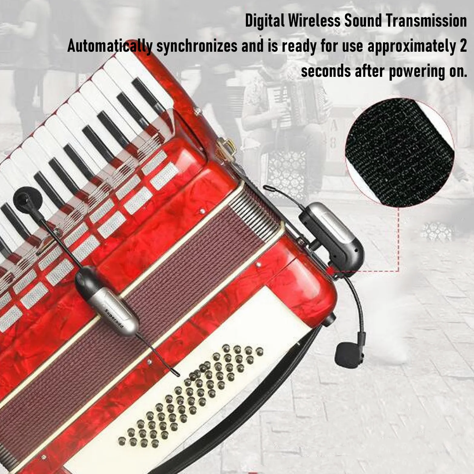 Bewinner Microfonico per Fisarmonica Wireless UHF con Durata della Batteria di 6 Ore, Audio HD, Portata di 30 M e Ricevitore per Spettacoli Sul Palco e Musica Dal