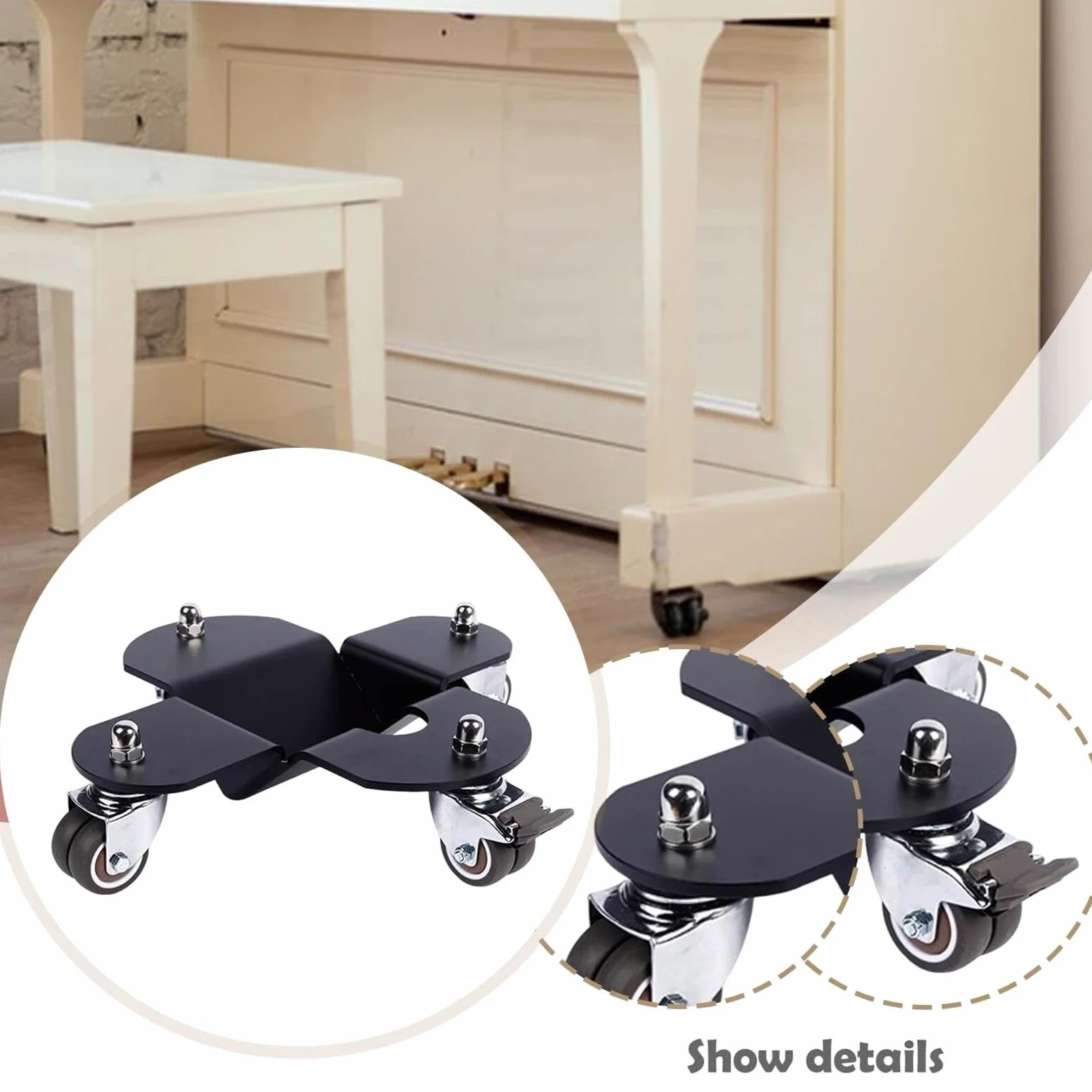 Base mobile universale resistente per pianoforte a coda, 4 ruote, piastra in acciaio ispessito, capacità di carico 800 kg, carrello per mobili per pianoforti ed elettrodomestici