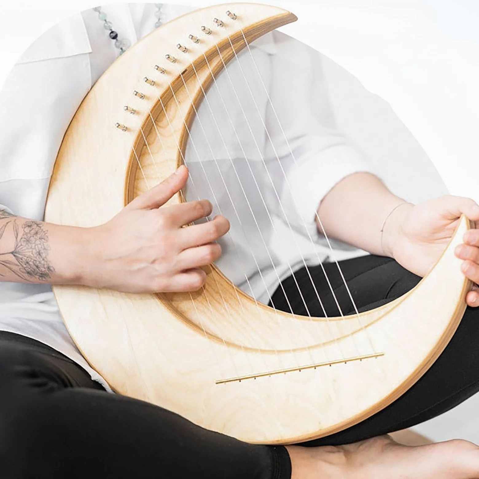 Forma Di Luna 15 Corde Lyre Harp Strumento Portatile Strumento Musicale Lira Arpa, Principiante Facile Da Imparare Arpa Lira(15 Tone-Original Wood)
