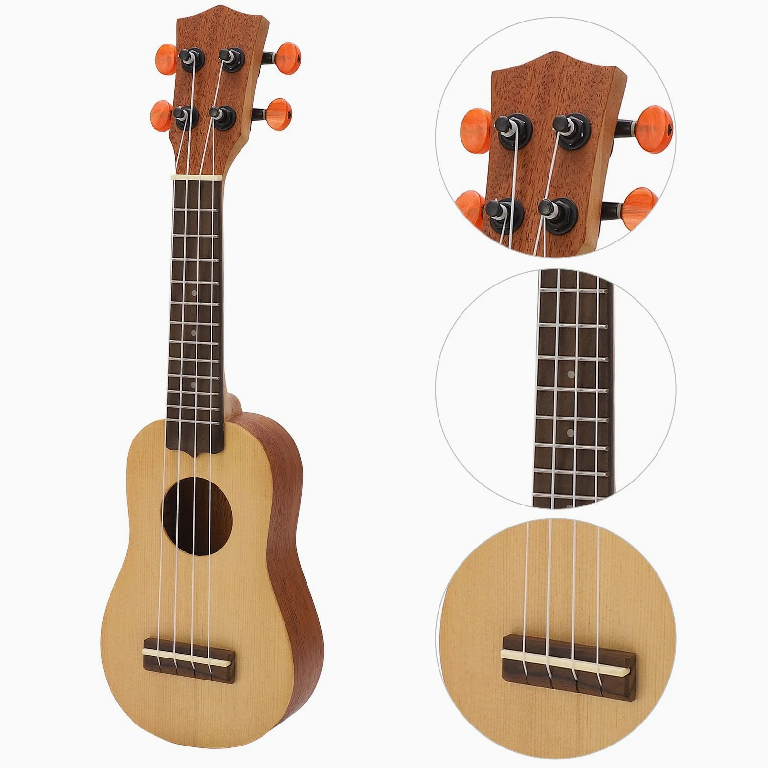 POENVFPO Ukulele da 16 Pollici in Legno Massello di Abete Rosso con 4 Corde e un Suono Piacevole, per Principianti, Professionisti e Viaggiatori