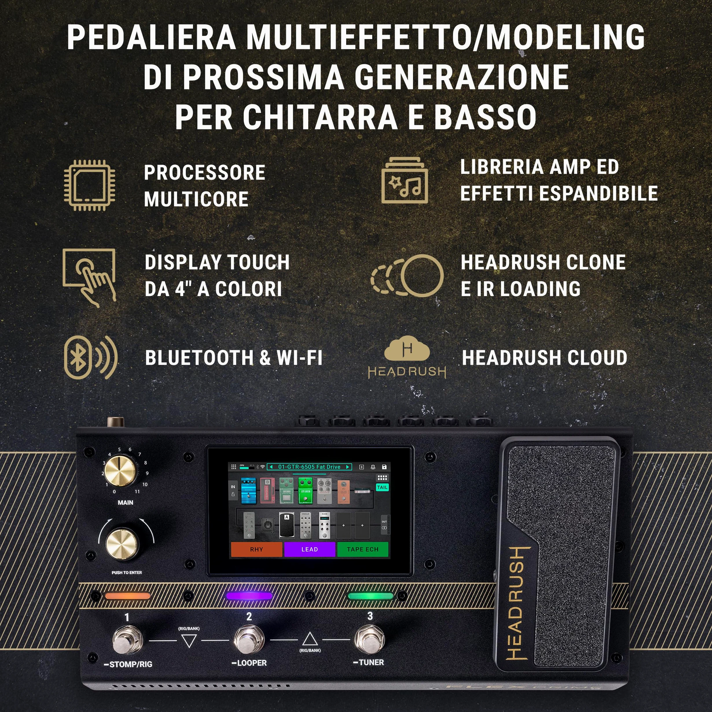 HeadRush Flex Prime - Pedaliera Multieffetto e Amp Modeler per Chitarra e Basso con Touchscreen, Looper, Wi-Fi, Bluetooth, IR Loader, USB, lezioni