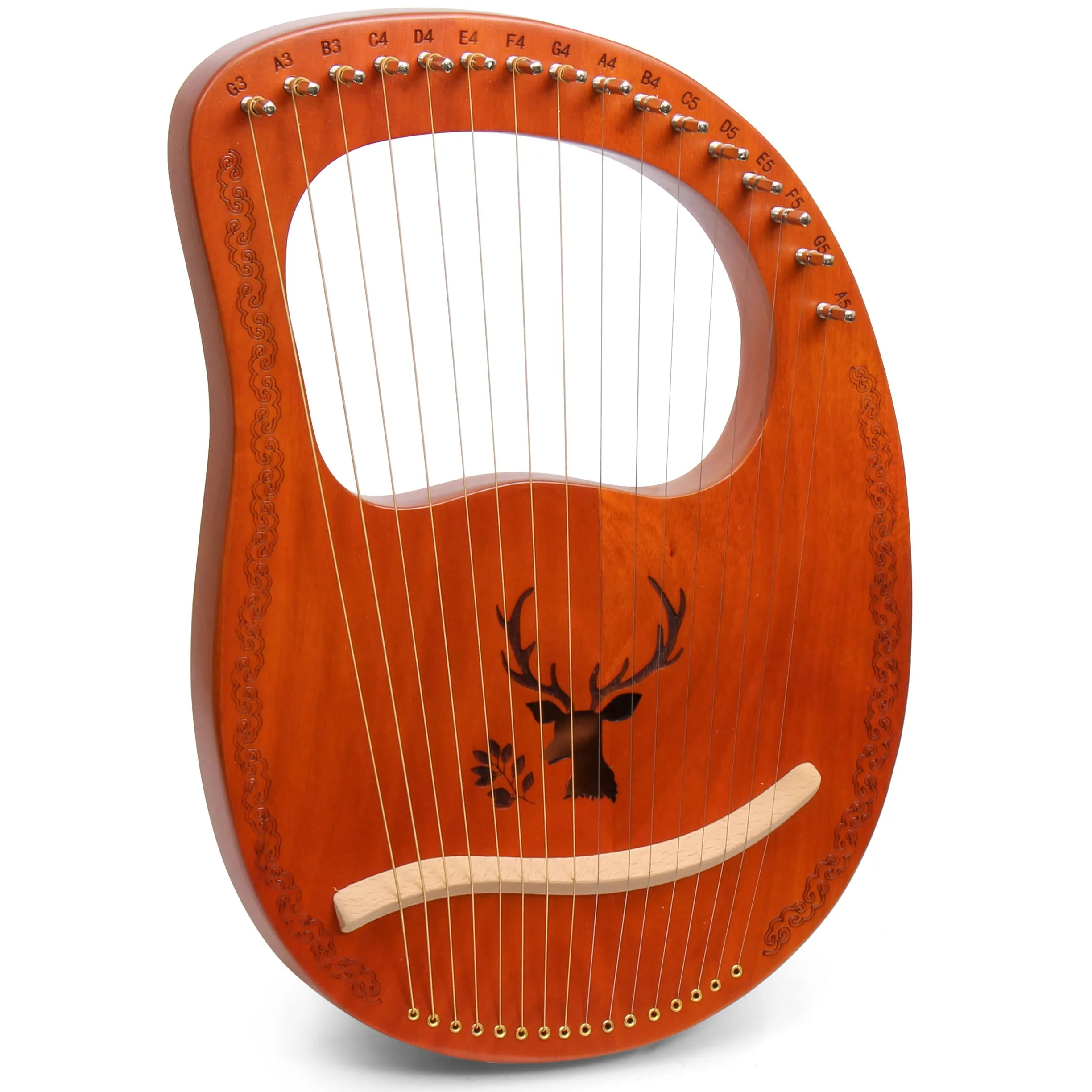 Arpa Lira 16 Corde In Mogano Arpa Piccola Strumento Musicale Lyres Lyre Harp Con Chiave Di Tunning, Tutorial Musicale, Corda di Ricambio, Plettri, Panno di Pulizia, Marrone, Motivo lce