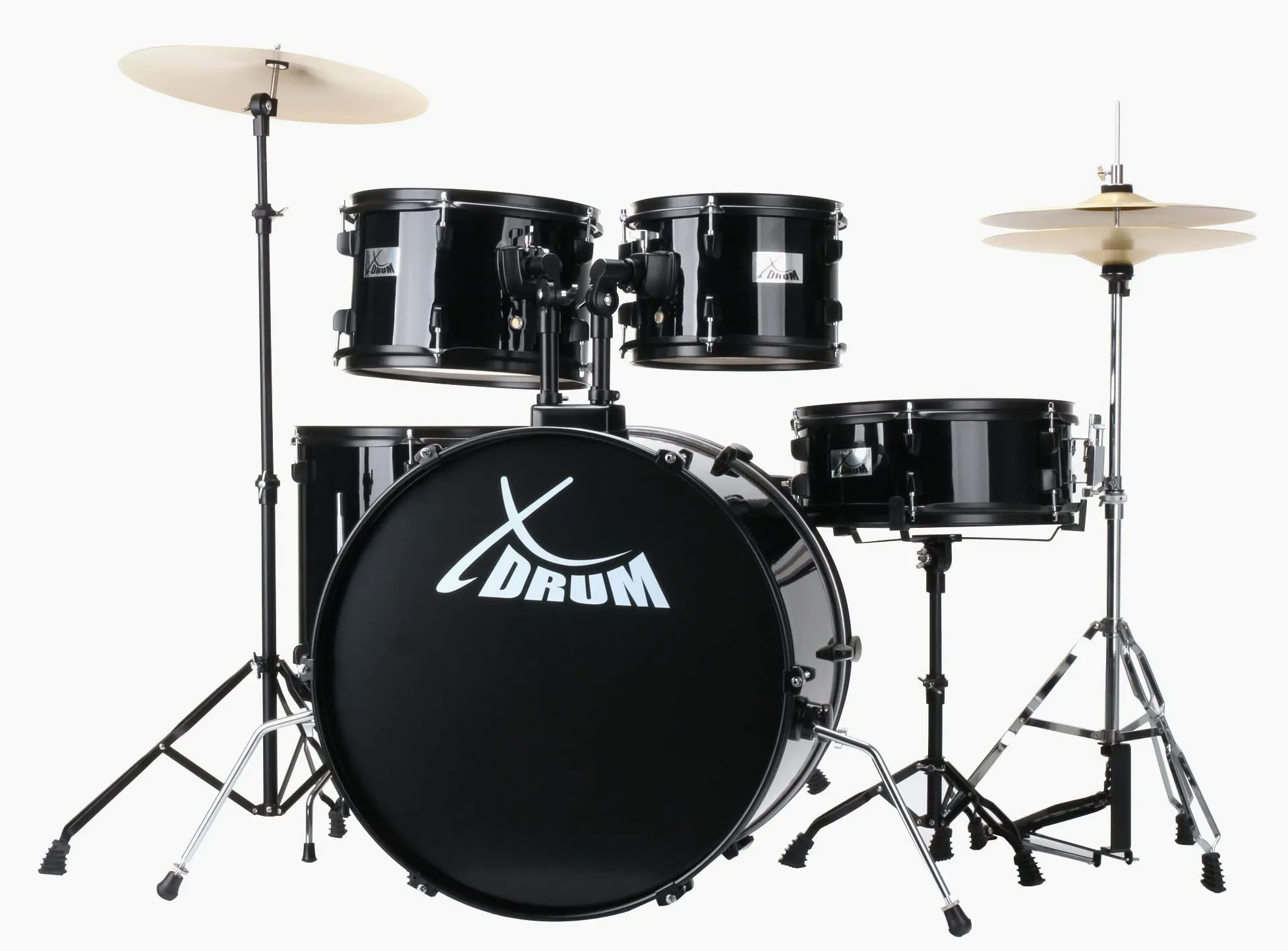 XDrum Rookie Batteria Fusion 22" Nera più Set Damping, 14" TT, 14" SD | Fusti in pioppo acusticamente pregiato con pellicola speciale, Hardware nera a 5 pezzi, doppio supporto, 14" TT, 14" SD