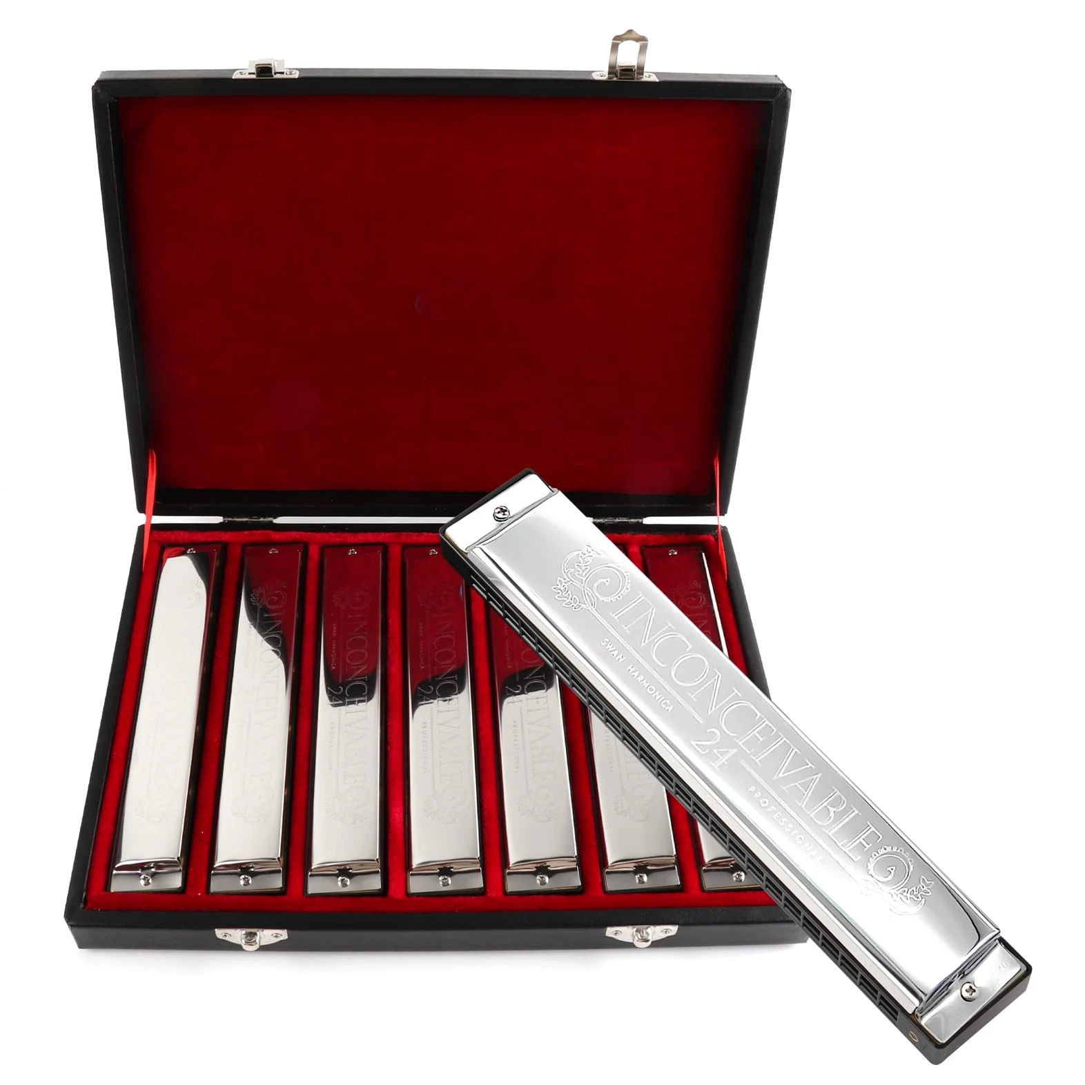 Set di armonica tremolo a 24 fori, 7 tasti, professionale polifonica a bocca, armonica a bocca, set da 12 tasti, con custodia, per adulti, professionisti e studenti, idea regalo per principianti