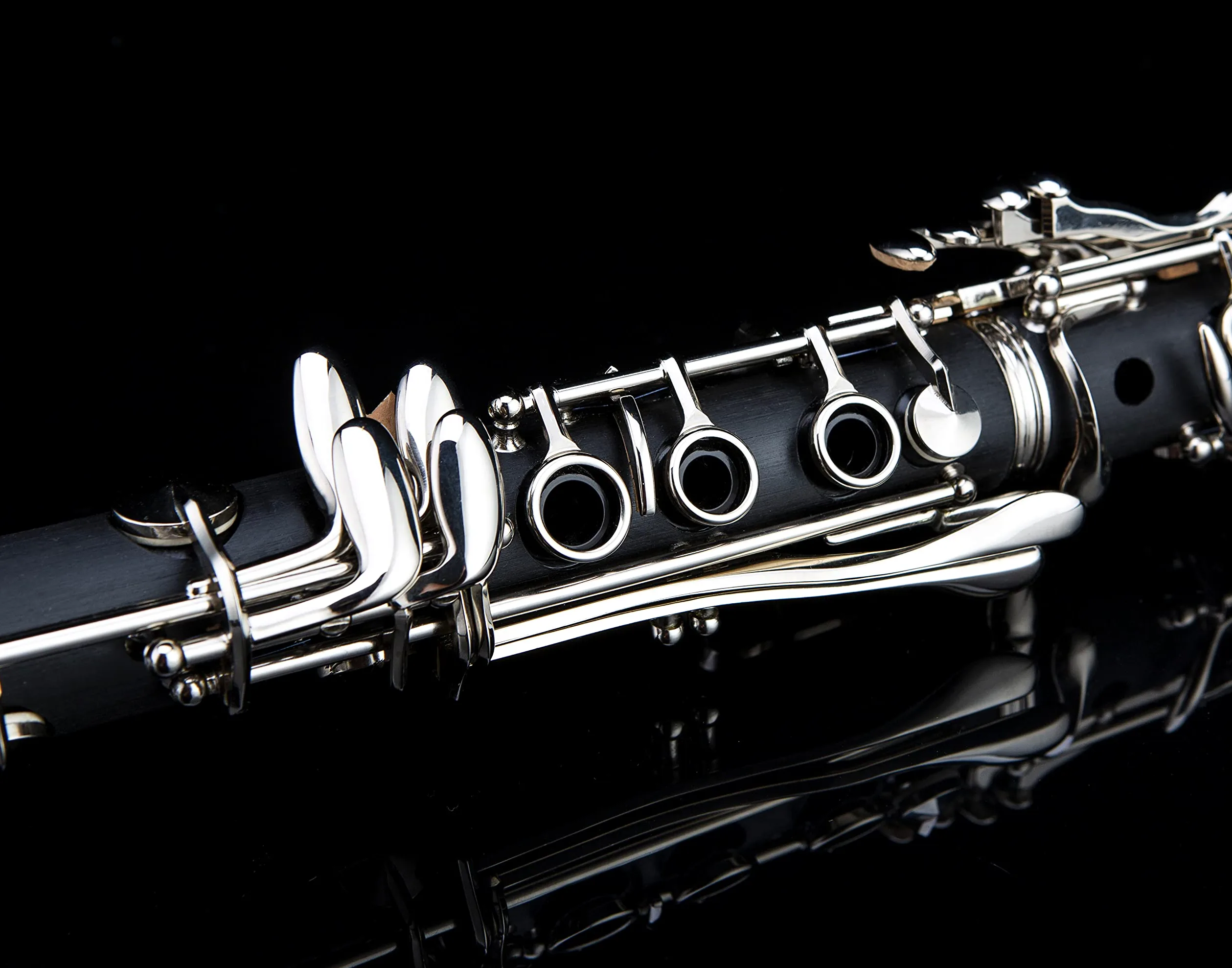 Glory GLY-PBK - Clarinetto professionale in ebanite con 10 ance, supporto, custodia rigida, panno per la pulizia, spazzola per bocchino e spazzola per cuscinetto, nero