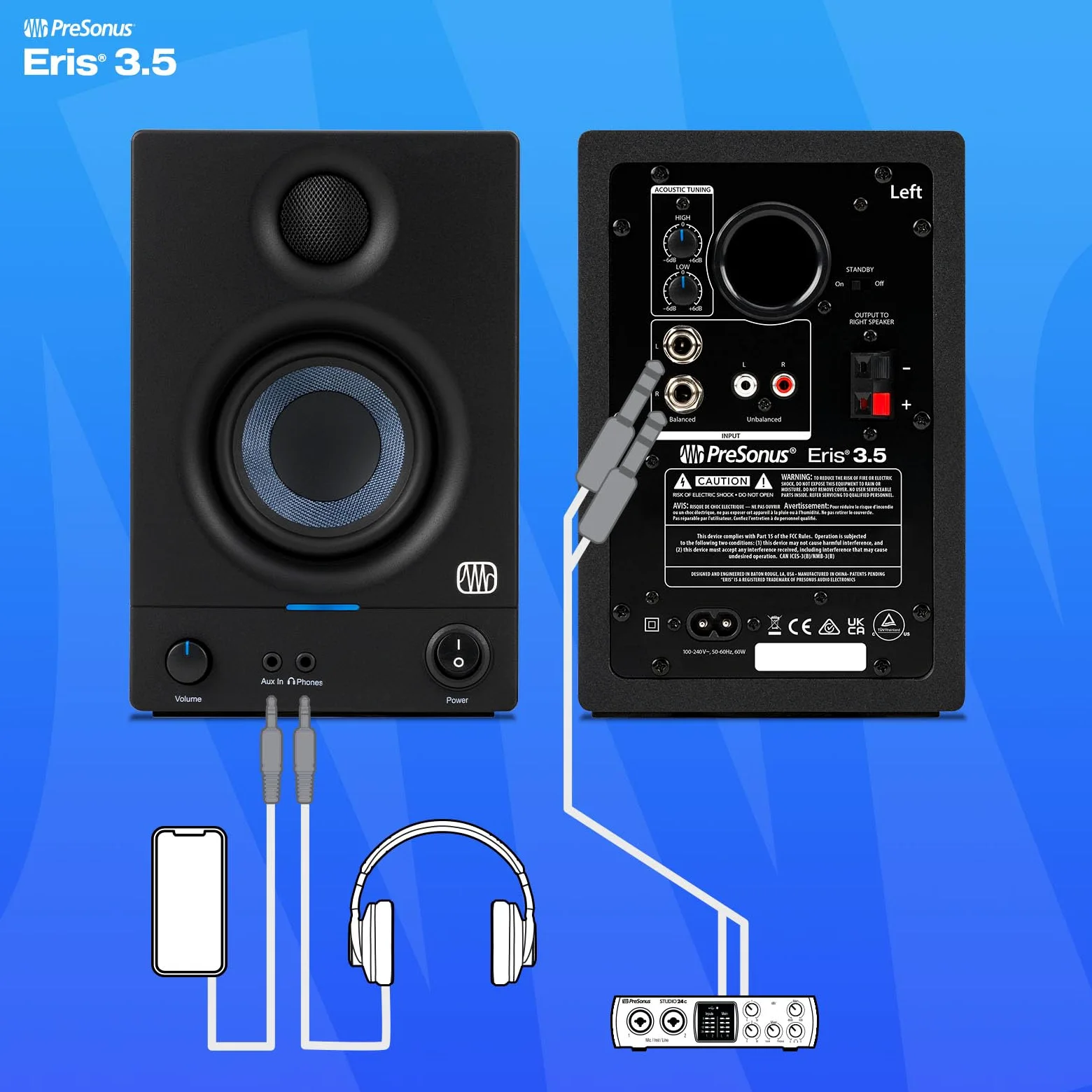PreSonus Eris 3.5 Gen 2 — Altoparlanti desktop alimentati da 3,5 pollici per multimedia, giochi & Focusrite Scarlett Solo (terza generazione), interfaccia audio USB