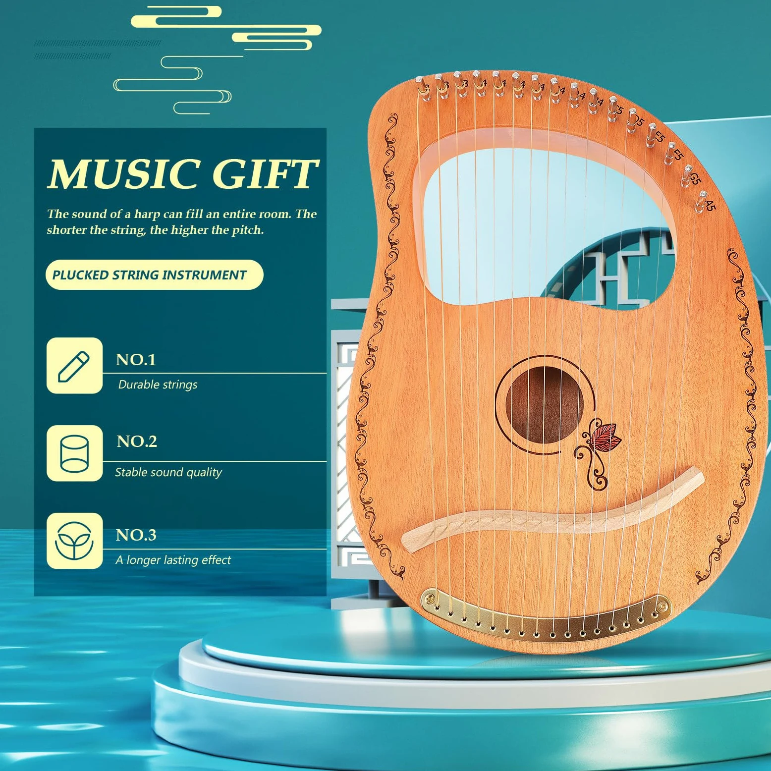 VICASKY Arpa Lira a 16 Corde in Legno, Strumento Musicale Corde Arrotondate per Suonare, Regalo di Natale per Amici e Appassionati di Musica