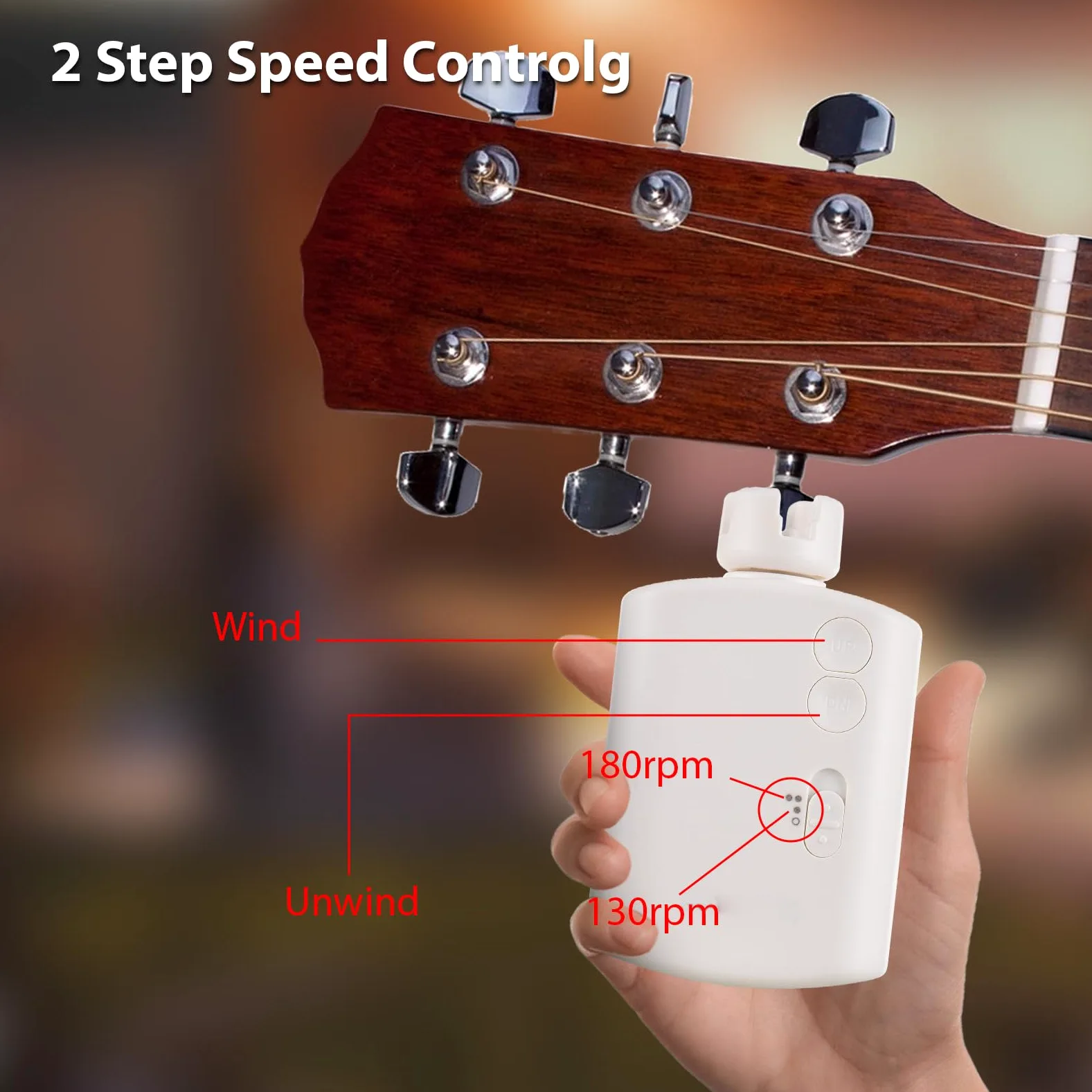 Avvolgitore automatico per corde per chitarra elettrica, controllo della velocità a 2 livelli, luce LED ricaricabile, sintonizzatore per chitarra, ukulele, banjo, mandolino, nero, (White)