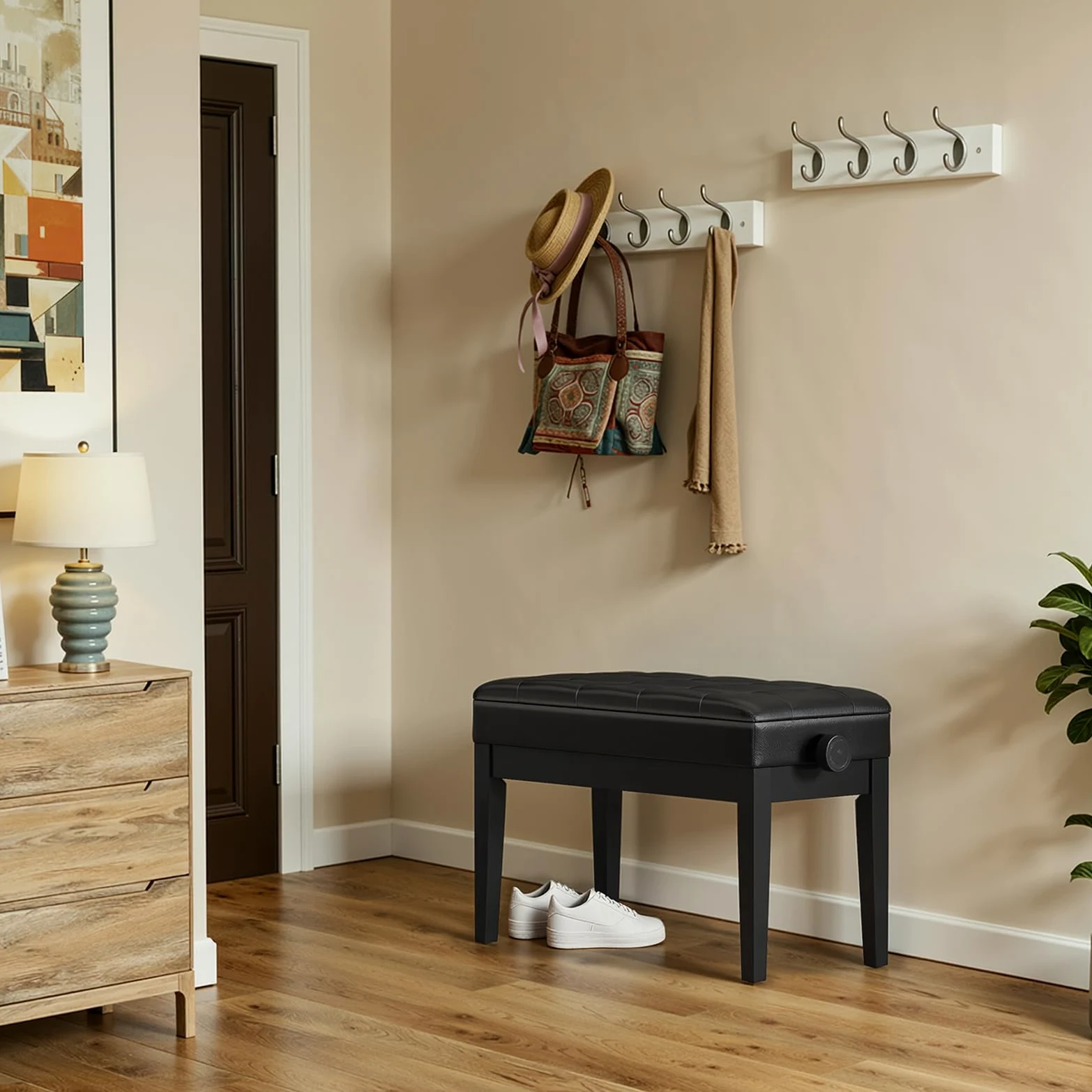 Clevich Sgabello per Pianoforte, Regolabile in Altezza, Panca Pianoforte con Cuscino in Pelle PU, Sedia per Pianoforte Heavy Duty, Portata Fino a 200 KG, Nero