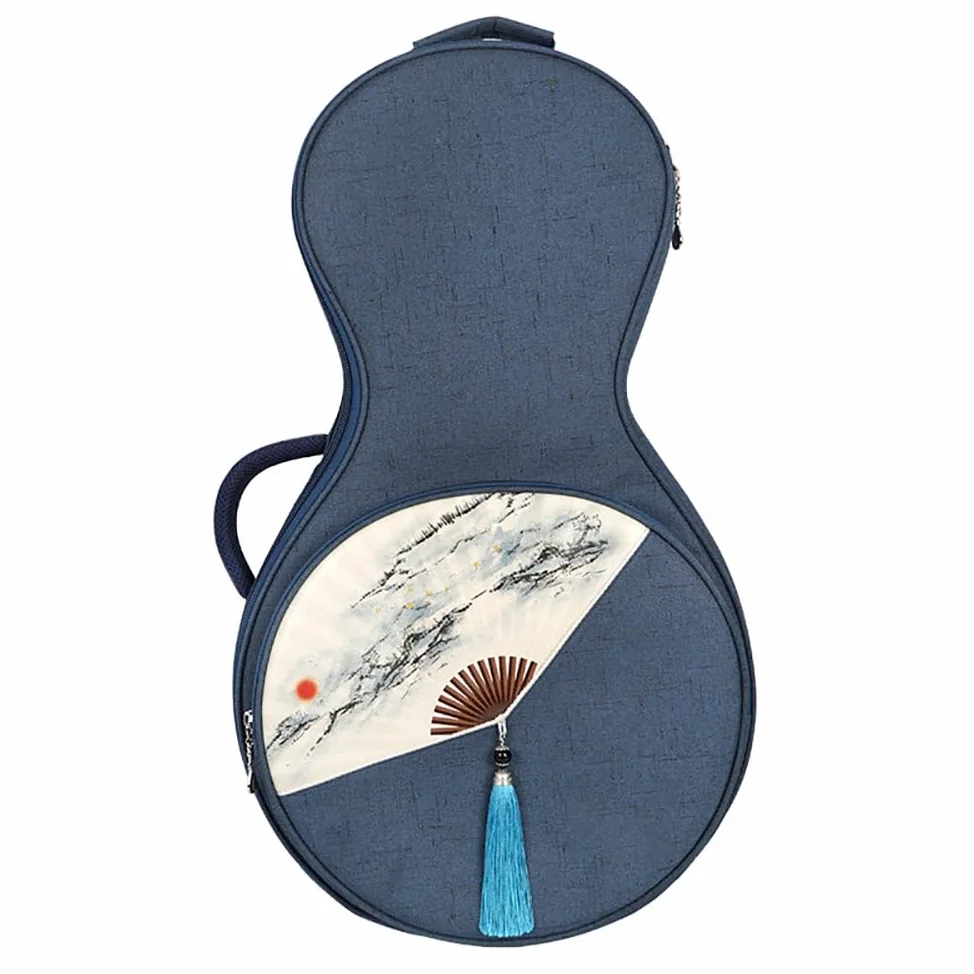 Yueqin - Borsa a tracolla con motivo liuto lunare, con motivo a ventaglio, musica folk, per uso professionale, liuto lunare, chitarra, banjo, strumento musicale, banjo cinese (blu)