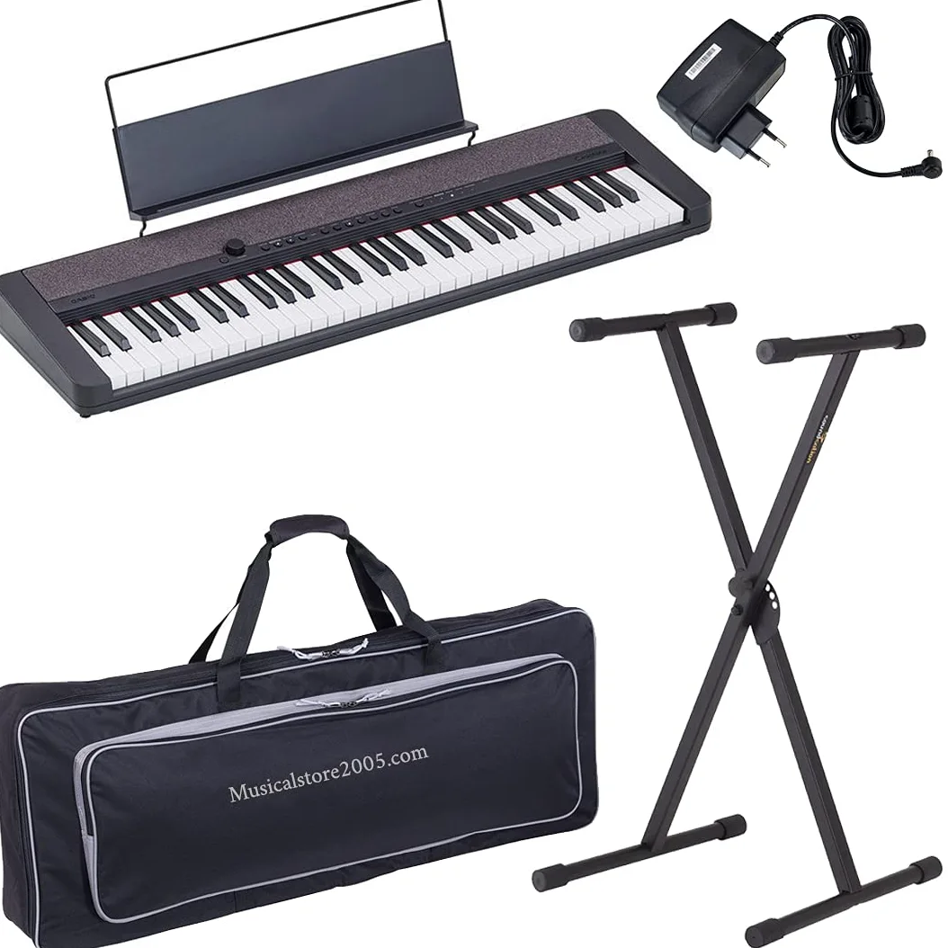 MusicalStore2005 Kit Tastiera 61 Tasti per Casio CT-S1 Black, Inclusi Borsa Imbottita a Tracolla, Stand e Alimentatore - Ideale per Bambini e Studenti