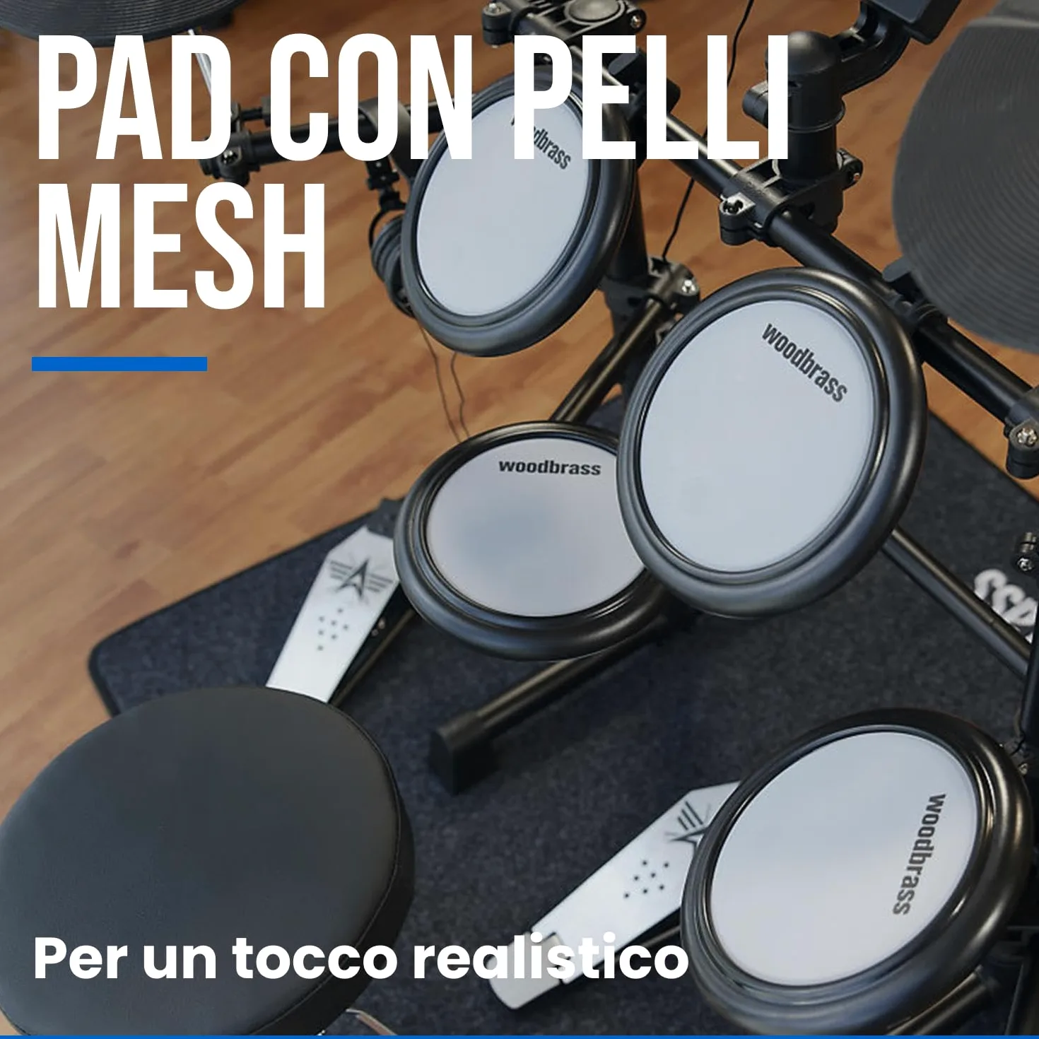 Woodbrass DDX10-MESH Batteria elettronica - Kit completo ideale per principianti bambini e adulti, Pronta all'uso, Accessori inclusi - Pads con pelli mesh realistiche, naturali, silenziose