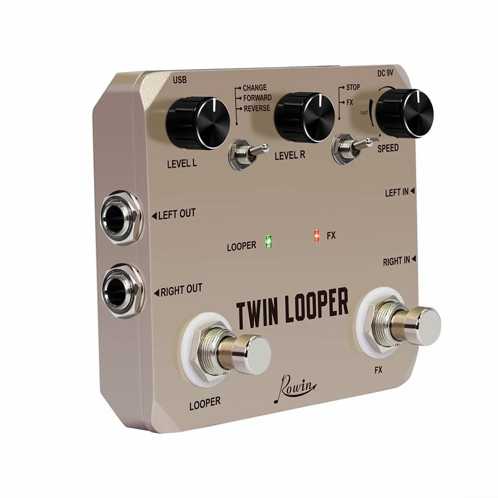 Rowin Twin Looper Pedale, ingresso e uscita stereo, custodia in metallo resistente