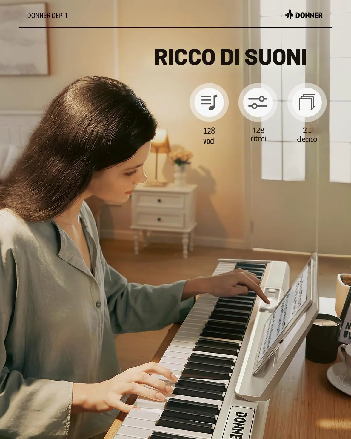 Donner DEP-1 - Tastiera con 88 tasti, tastiera digitale per principianti, tasti dinamici, pianoforte elettronico portatile con supporto, pedale di sostegno, borsa per il trasporto e adesivo per