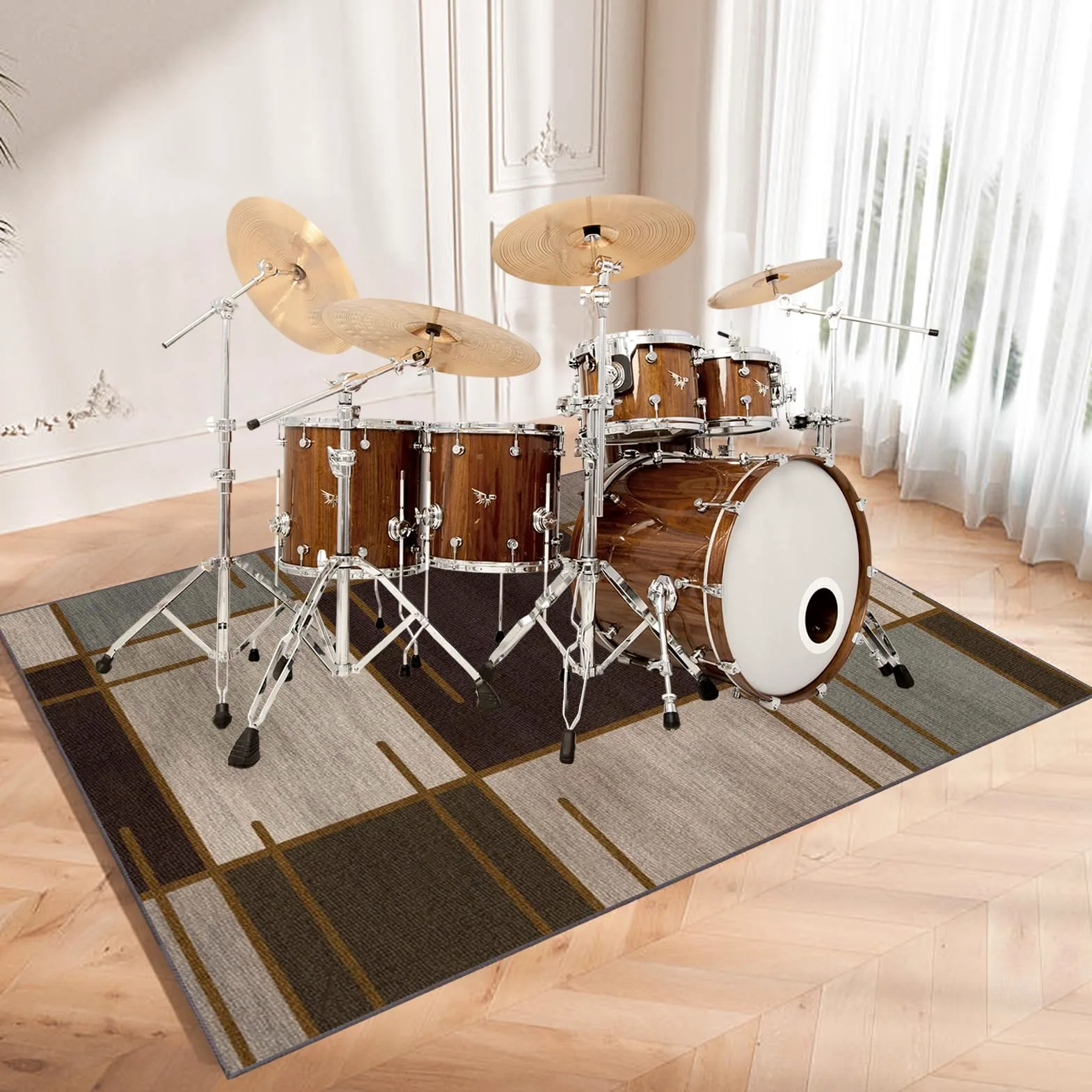 Tappeto Batteria Insonorizzato, Tappetino per Batteria Elettronica, Tappeti Antiscivolo 200 x 180 cm Tappetini Strumenti Musicali Drum Carpet per Rullante Grancassa Tamburo Jazz Batteria