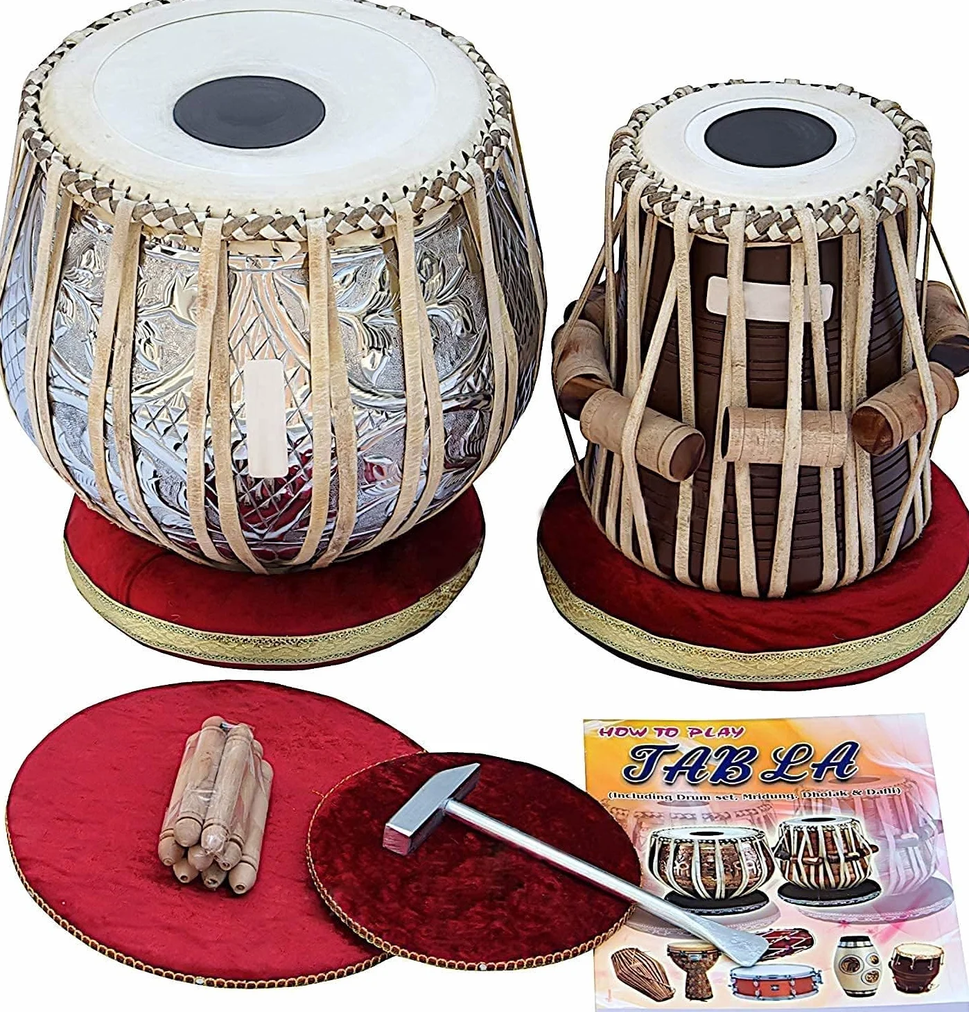 Set professionale di batteria da 4 kg in rame Bayan Designer Finest Dayan con borsa imbottita con martello cuscini e copertura - Tabla Set Tabla Drums Tablas strumenti musicali indiani