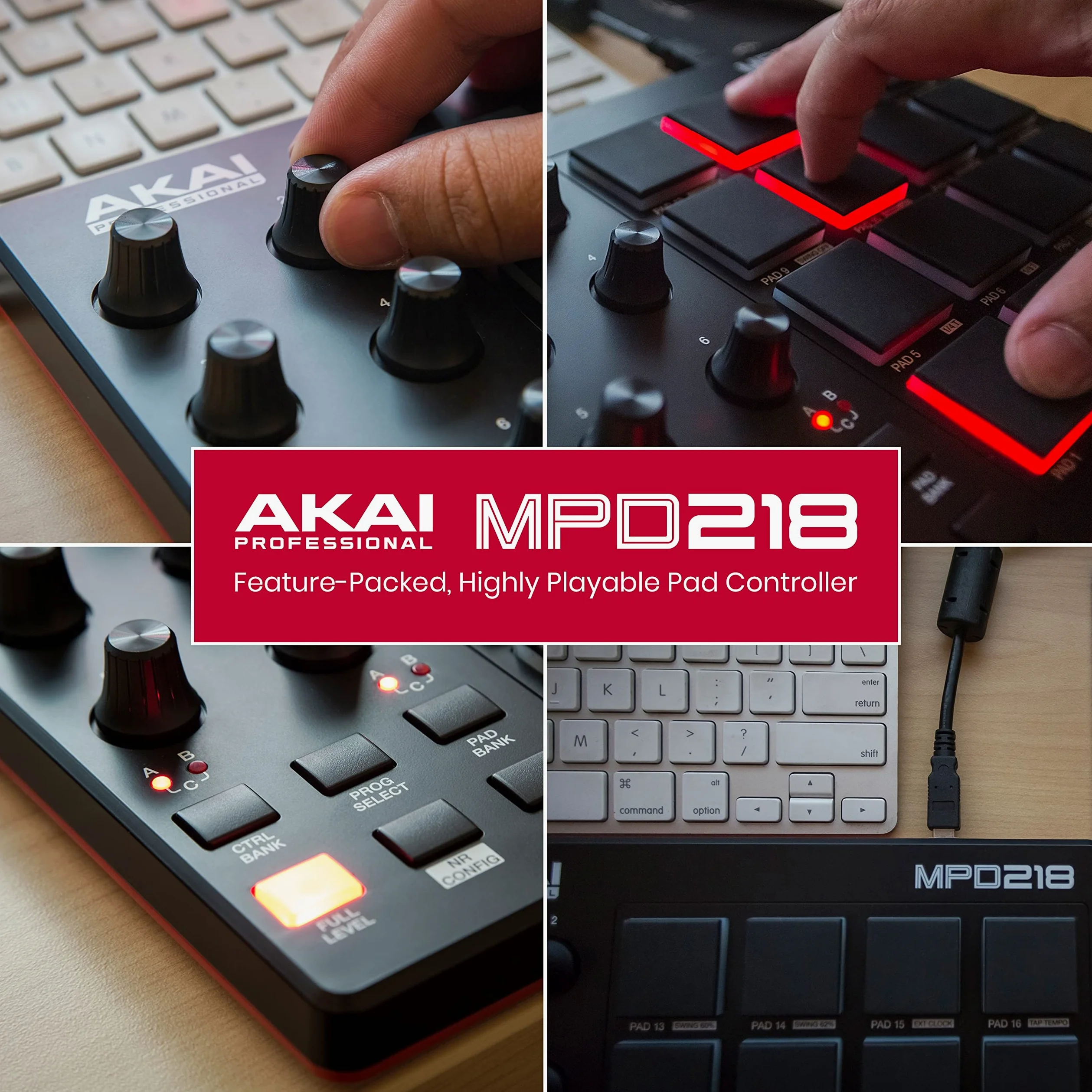Akai Professional MPD218 - Controller MIDI Pad/Drum Pad Macchina/Beat Maker con 16 Pad, Controlli Assegnabili, Software di Produzione Incluso