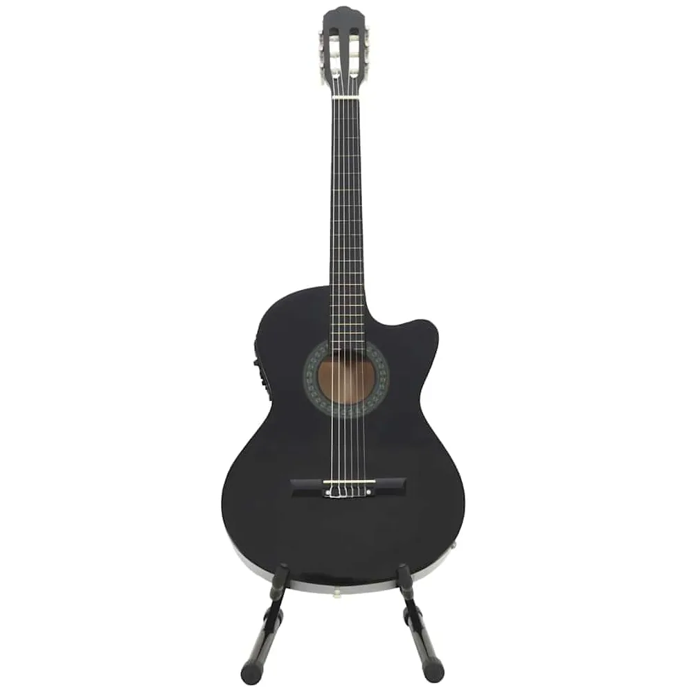 Set di 12 chitarre western con equalizzatore a 6 corde, nero, chitarra acustica Cutaway per principianti, insegnamento, con accordatore, capotasto, plettri, manovella per corde