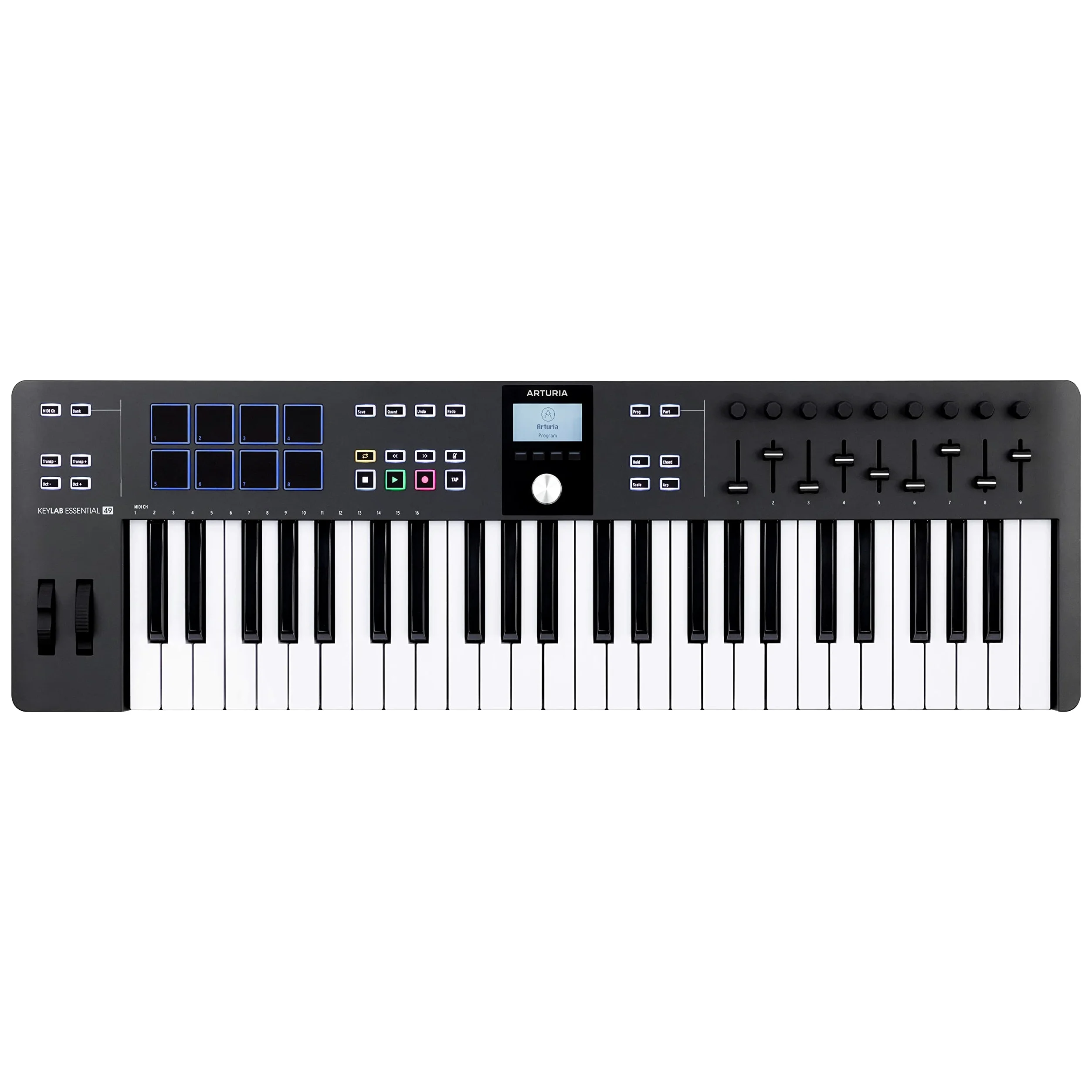 Arturia - KeyLab Essential 49 mk3 - Controller MIDI a tastiera per la produzione musicale - 49 tasti, 9 encoder, 9 fader, 1 Modulation Wheel, 1 rotellina del Pitch Bend, 8 pad - Bianco