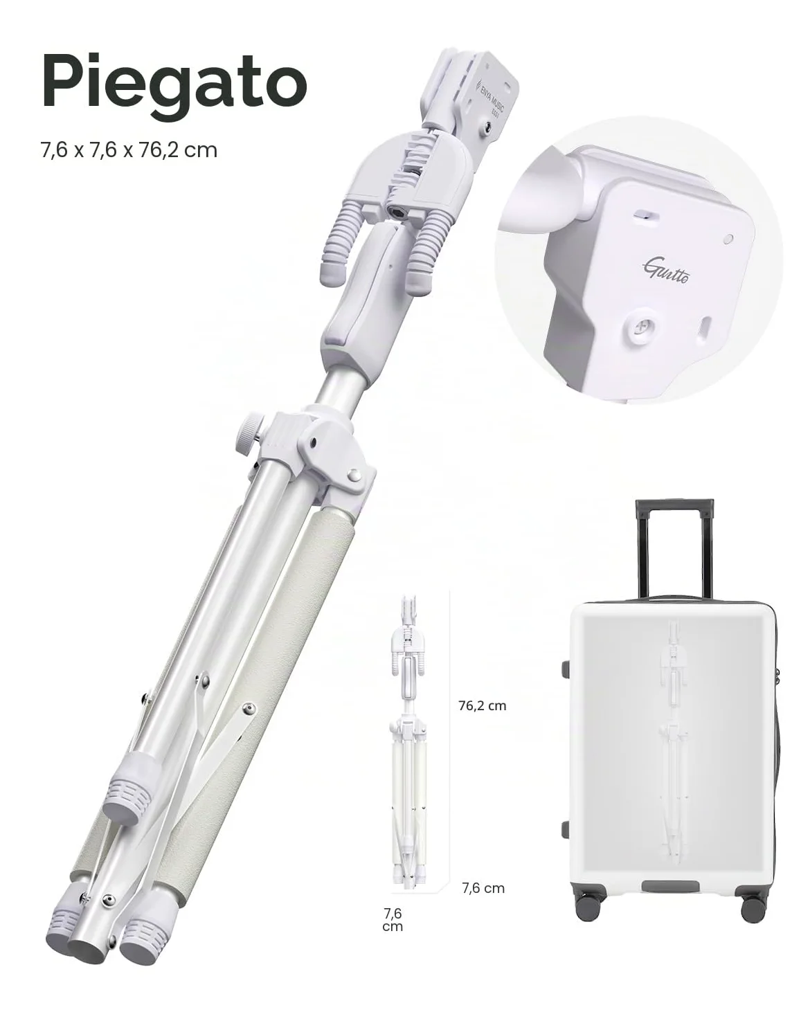 ENYA Supporto per chitarra regolabile (da 76 a 99 cm) con gancio automatico, in acciaio inossidabile, imbottitura antiscivolo e design a tre gambe per chitarre acustiche ed elettriche.