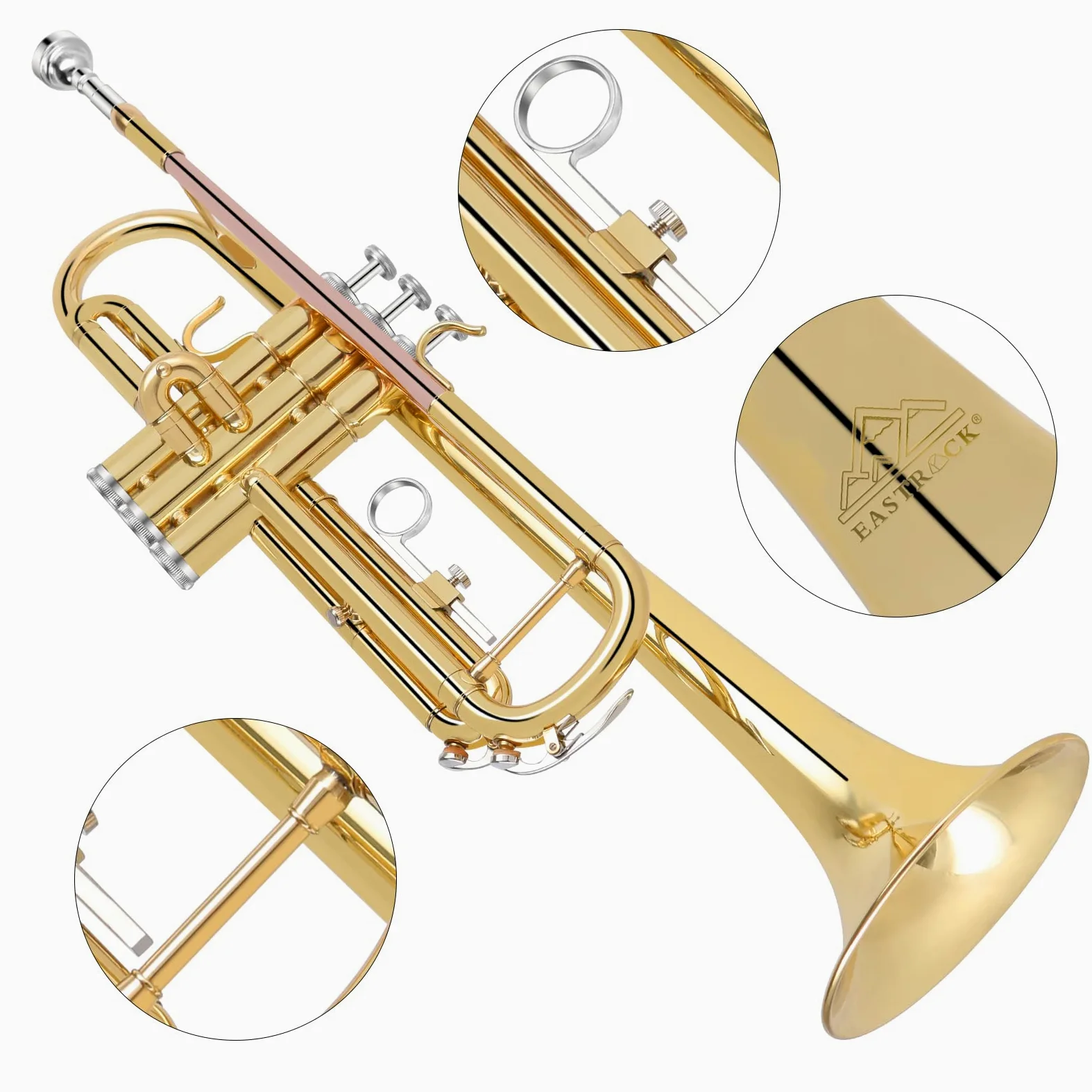 EastRock Set Tromba Oro in Ottone Standard in Sib per Studenti Principianti,Strumento in Ottone con Custodia Rigida,Guanti,Bocchino 7C,Per Principiante,Adulti,Artisti professionisti, Festa(oro)