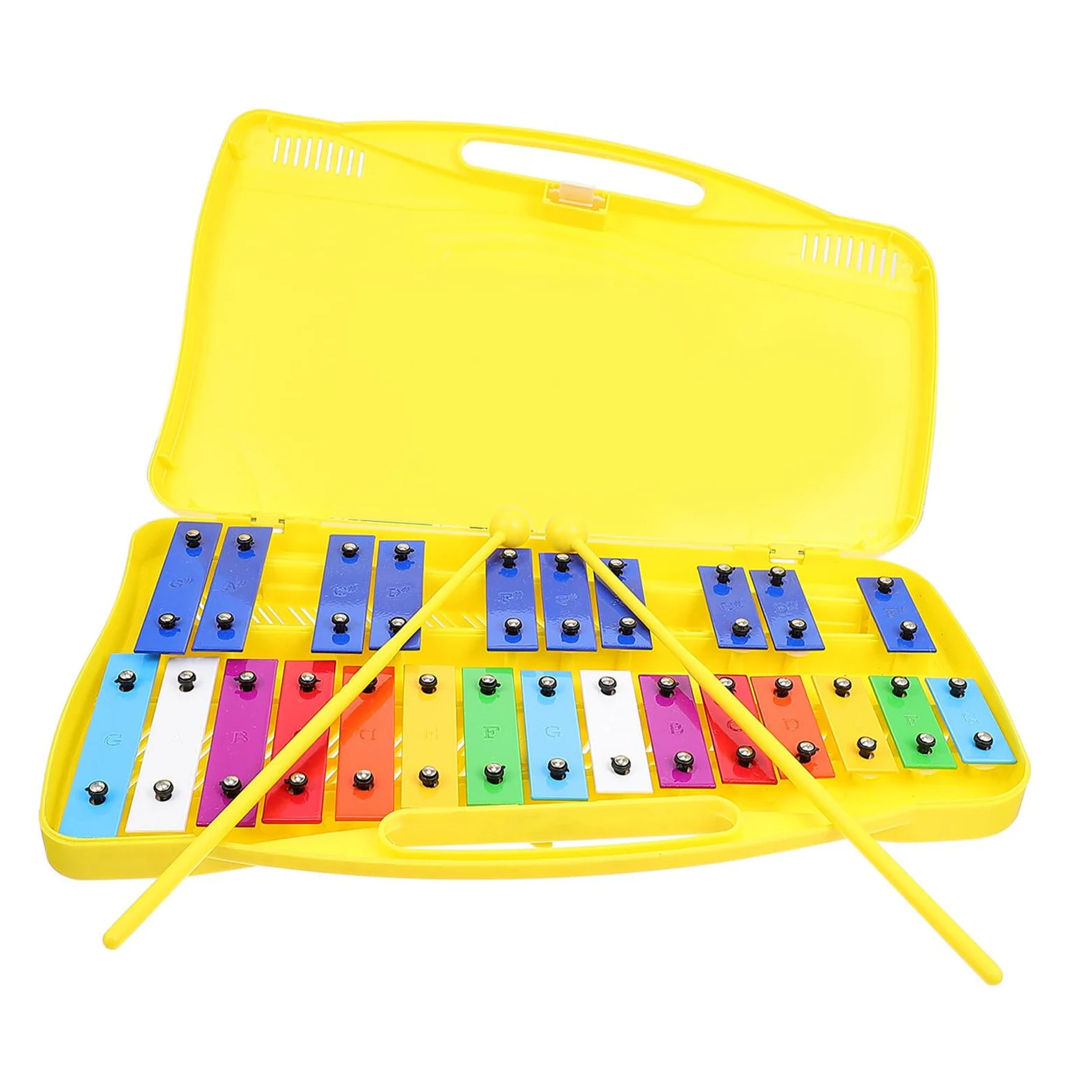 Ipetboom Strumento Orff Metallofono 25 Note Con Percussione a Piastra Per Ragazzo Ragazza Set Educativo Musicale Per Sviluppo Uditivo e Coordinazione Occhio-mano Con Custodia Gialla
