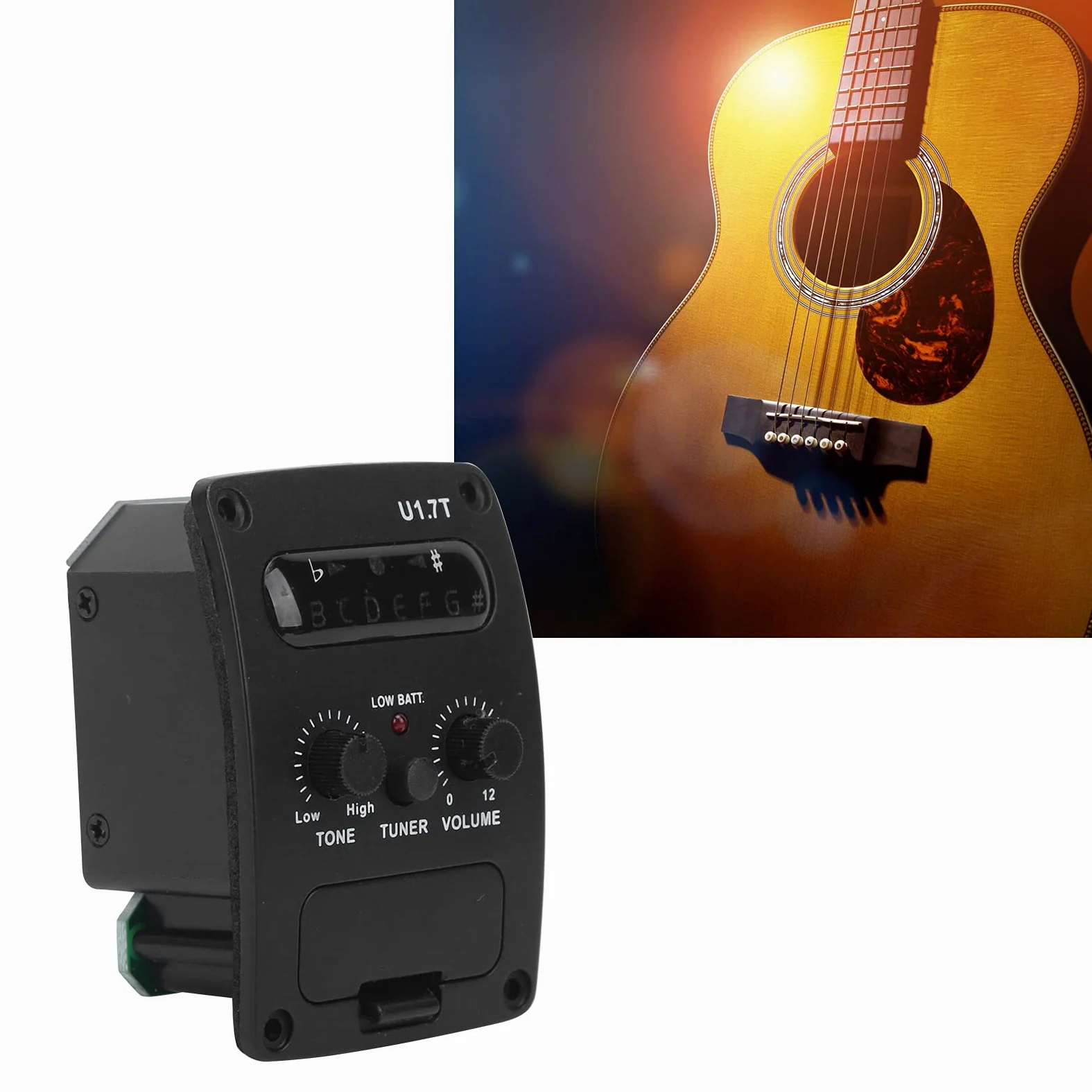 Naroote Pickup per Ukulele Robusto Pickup per Chitarra Hawaii in Metallo con Funzione Accordatore per Chitarristi Acustici Materiale: Metallo e Plastica (BLACK)