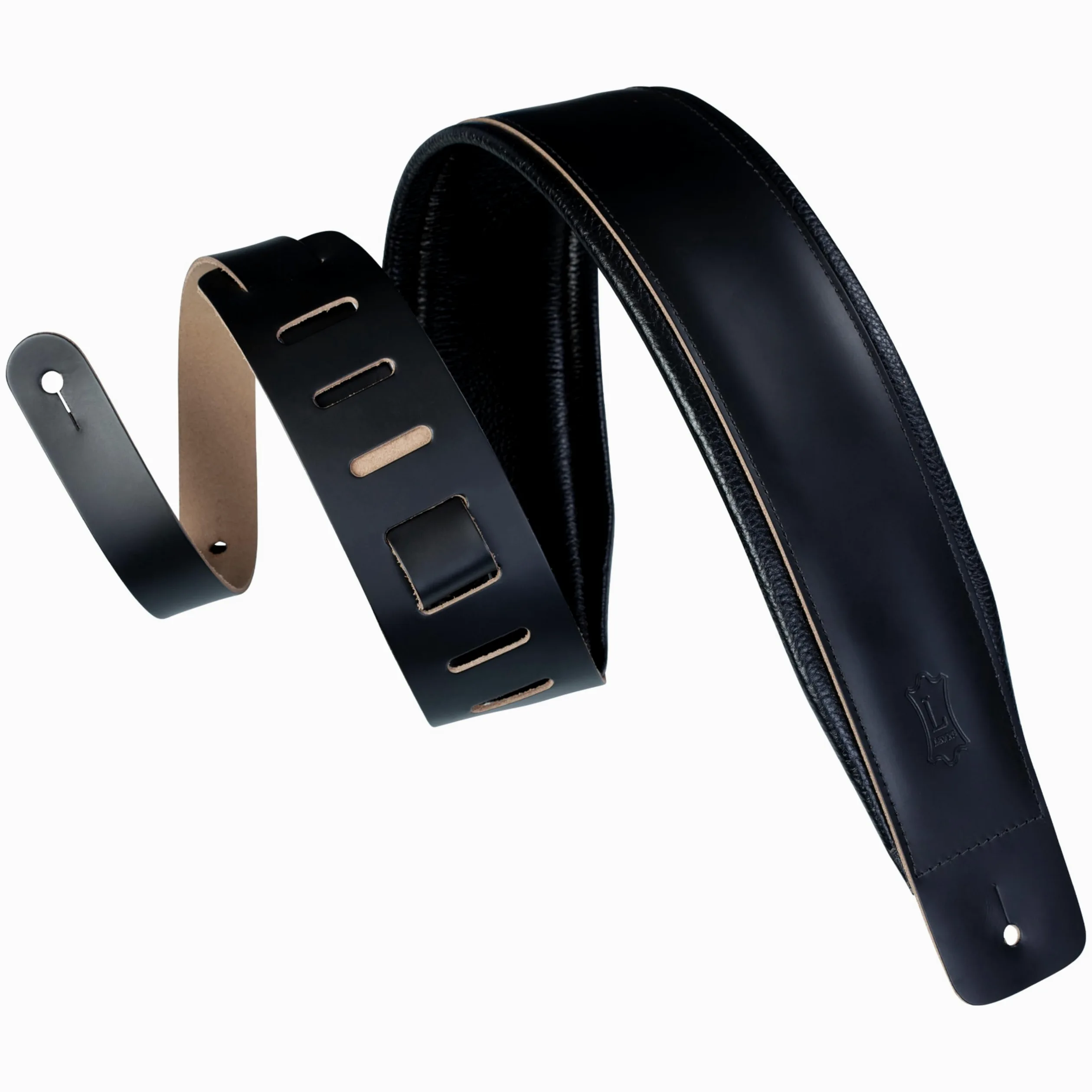 Levy's, DM1PD-XL-BLK Tracolla XL in Pelle Pieno Fiore Black, Imbottitura in Schiuma da 1/4", Larghezza 3" / 7.68 cm, Lunghezza: regolabile fino a 64" / 162.56 cm, Colore Black